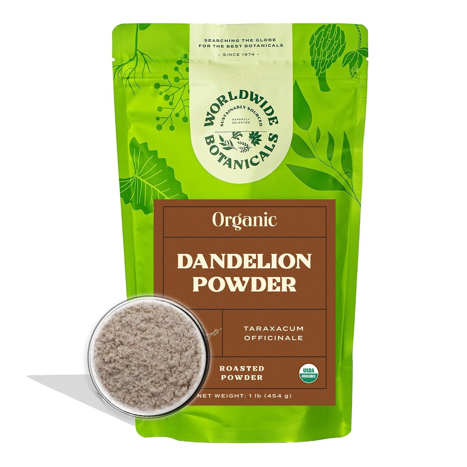 Worldwide Botanicals Organic Dandelion Root Powder – 1 lb – Taraxacum officinale – Raíz de Diente de León – Prebiotic, Detox, Digestive Herb For Smoothies, Baked Goods, Recipes – 16 ounces