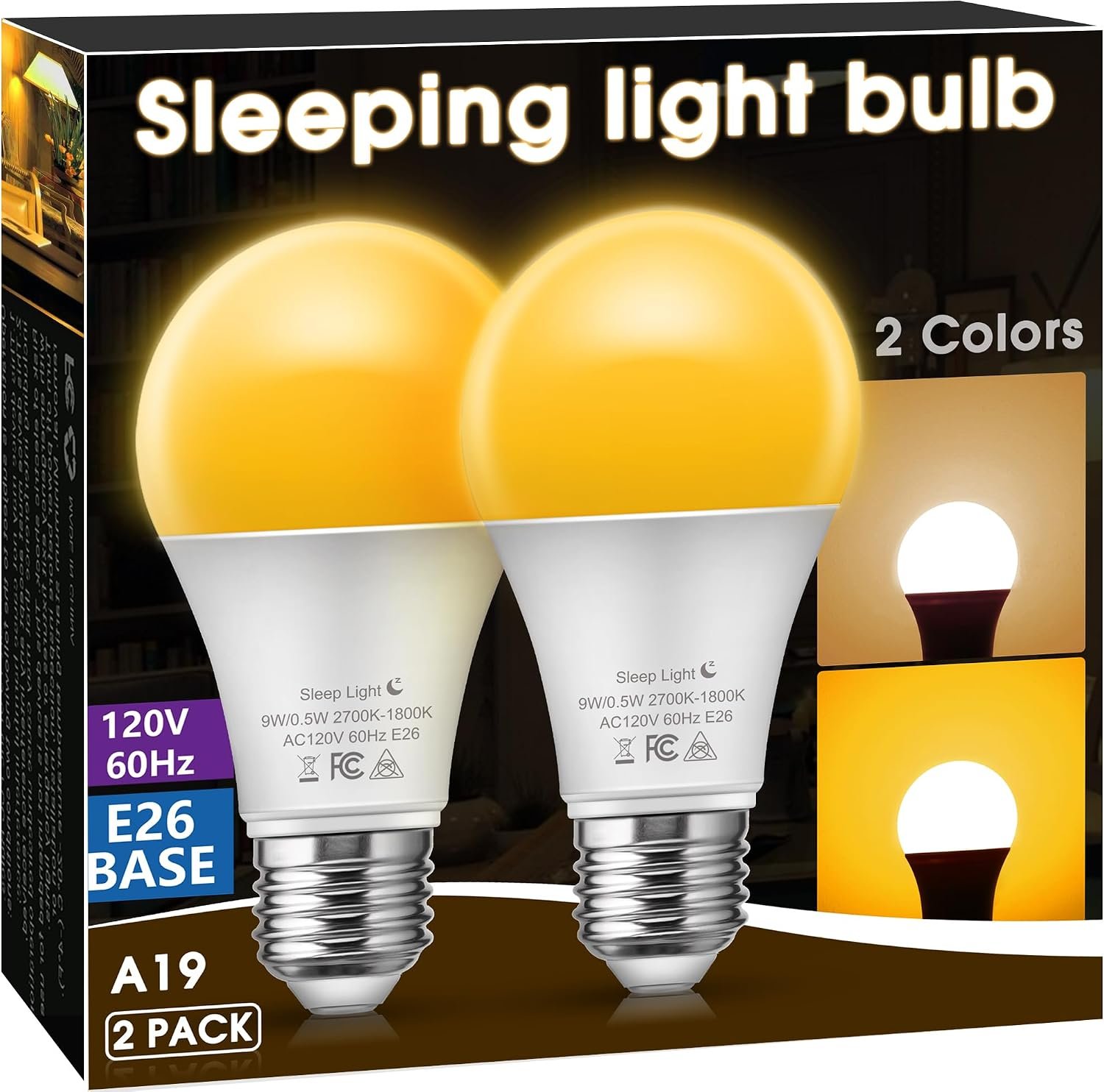 Briignite Amber Sleep Light Bulbs, A19 E26 Warm ligjt(2700K-1800K)