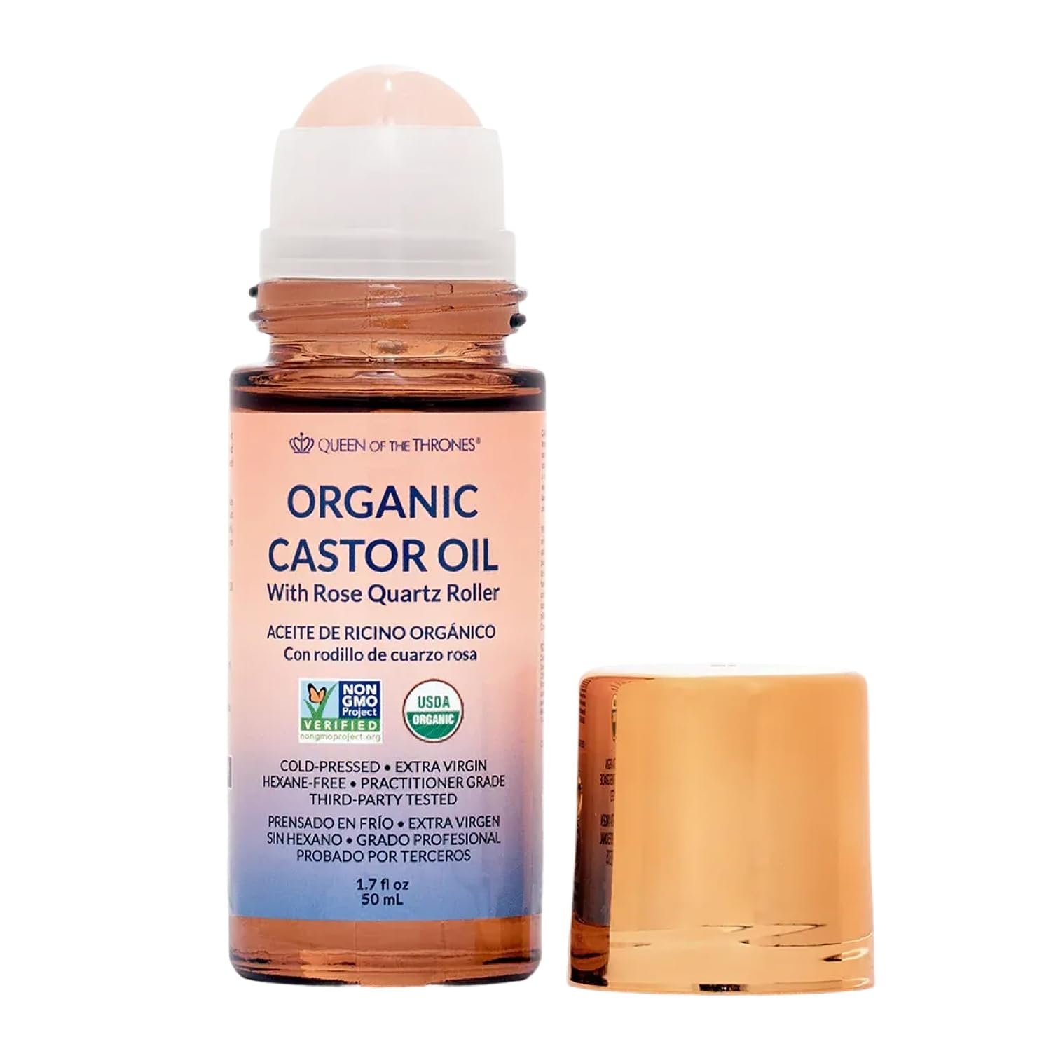 QUEEN OF THE THRONES Organic Castor Oil Rose Quartz Roll-On, 1.7 oz, 50mL