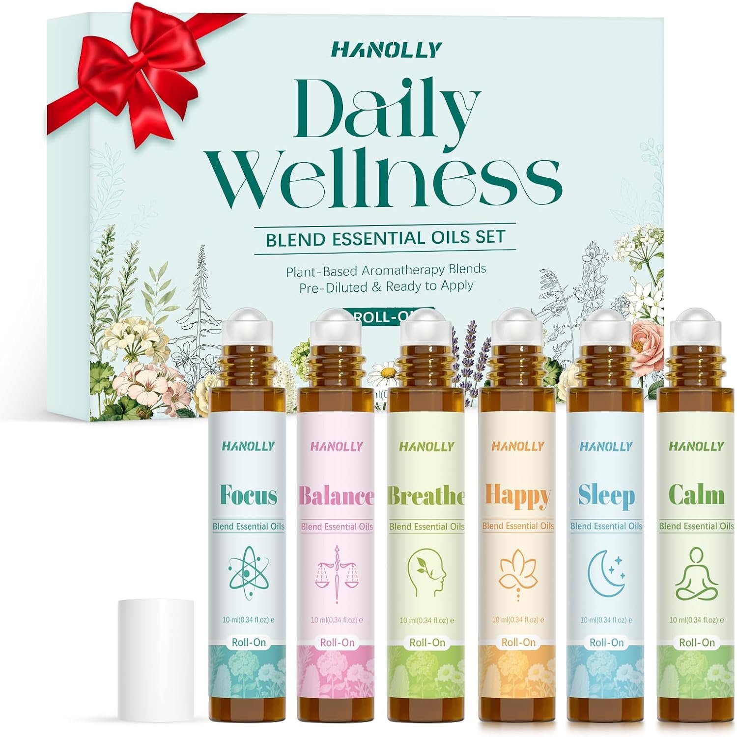 Essential Oil Roll On Set (Breathe, Focus, Sleep, Calm, Happy, Balance)