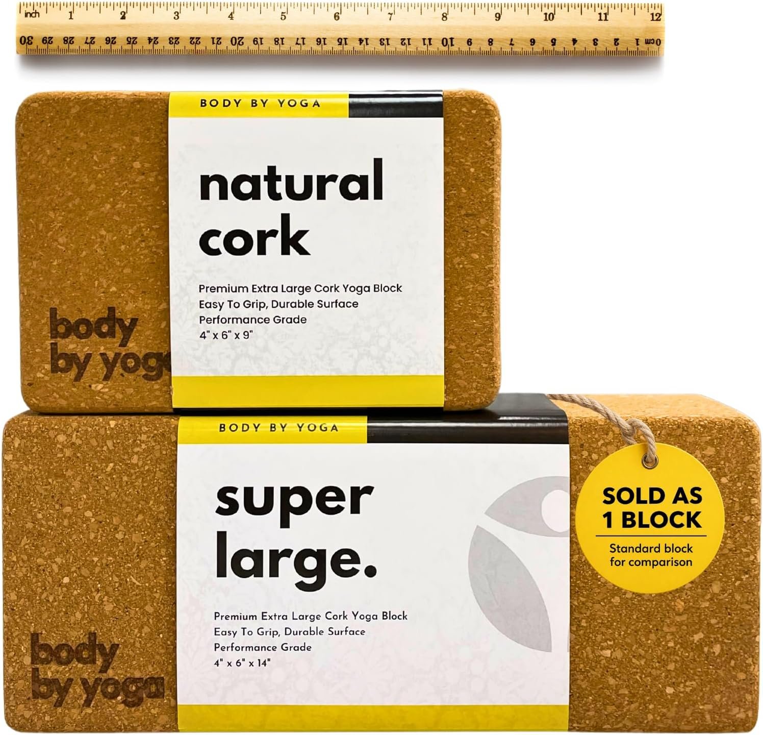 Freedom Block – World’s Tallest Cork Yoga Block (14” x 6” x 4”) | Extra Large Yoga Block for Better Support, Balance & Flexibility | Raises the Floor for Safer, More Accessible Yoga | Body By Yoga