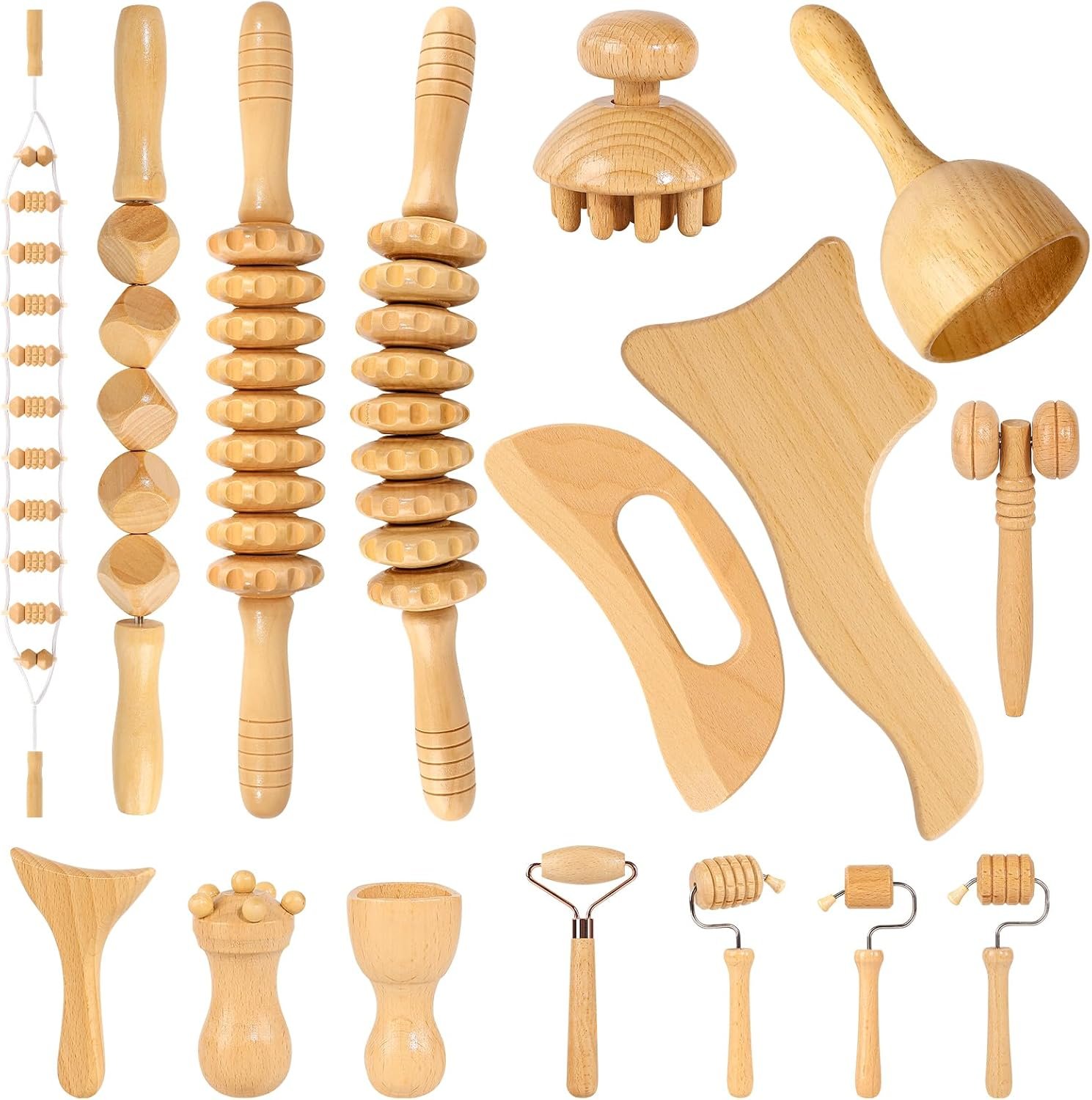16Pcs Wood Therapy Massage Tools Set for Body Sculpting