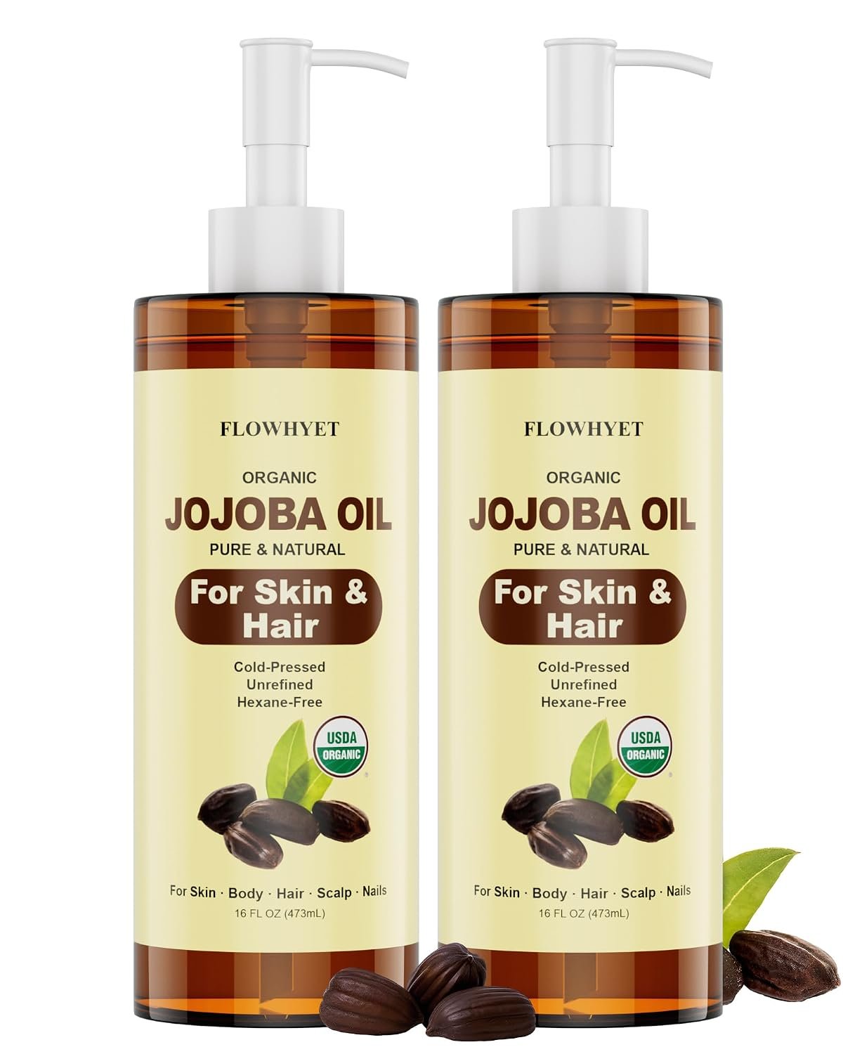 USDA Organic Jojoba Oil Cold Pressed, 100% Pure, 16 fl oz, 2 Pack