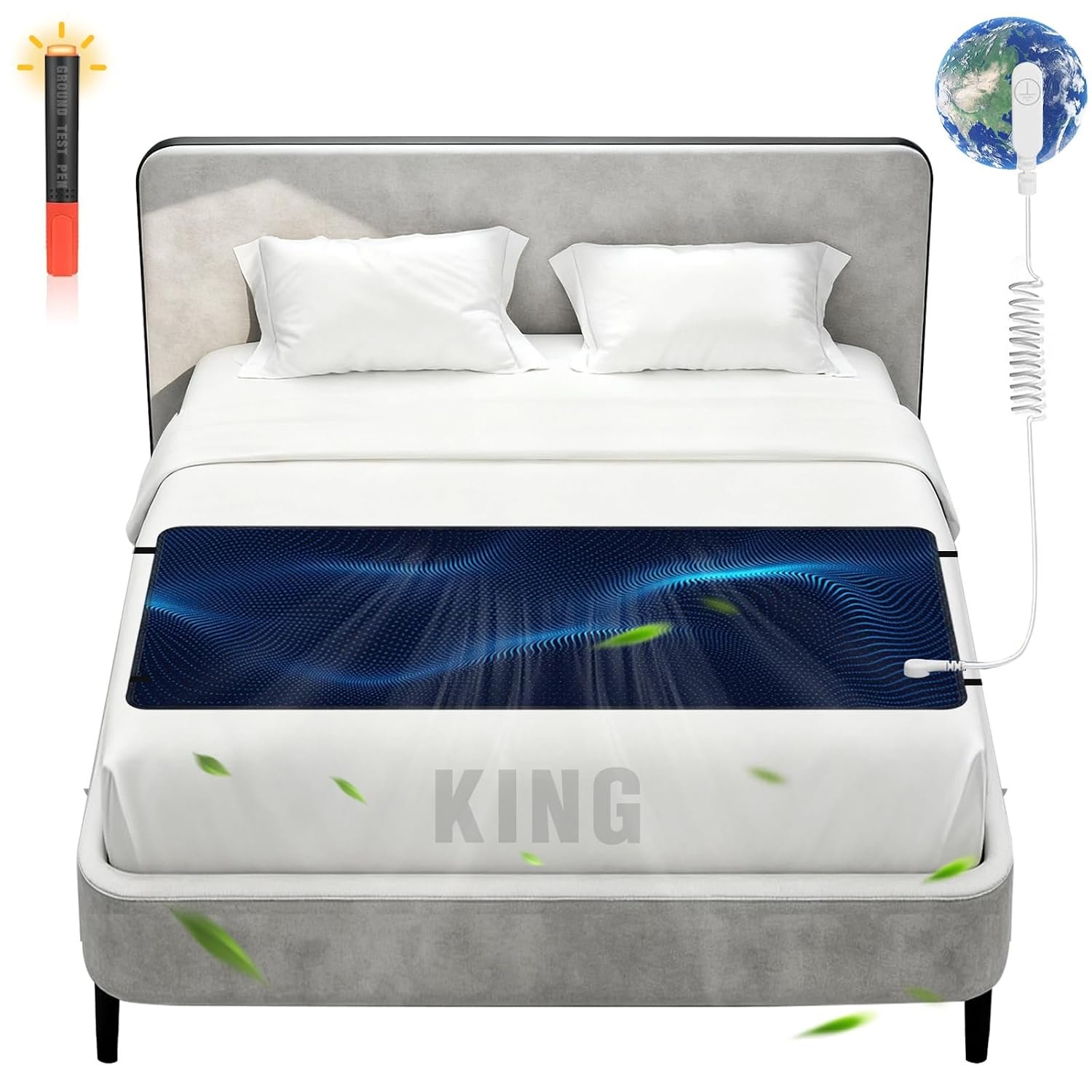 Grounding Mat for Bed Earthing Grounding Pad with 15ft Cord PU Leather Conductive Carbon Fiber Improve Sleep Pain Stress Anxiety Relief Anti-Slip Breathable King Size Mattress Pad(76 * 27″)