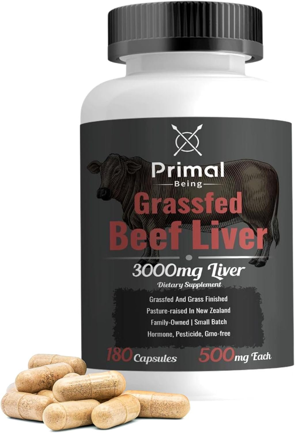 Primal Being Grassfed Beef Liver – 3000mg Freeze Dried Capsules – Pasture Raised in New Zealand – Natural Beef Organ Supplement – Liver Supplement for Energy and Wellness – 180 Count