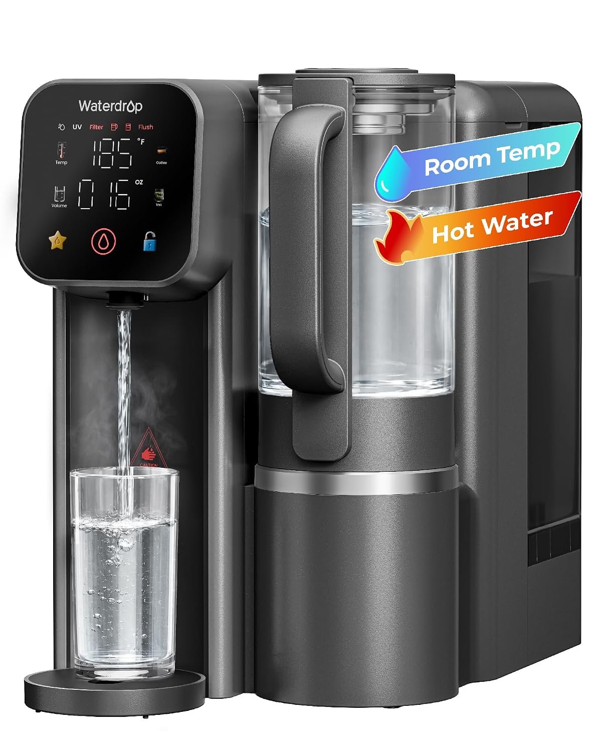 Waterdrop M6H Instant Hot Countertop RO Water Filter System, Glass Pitcher