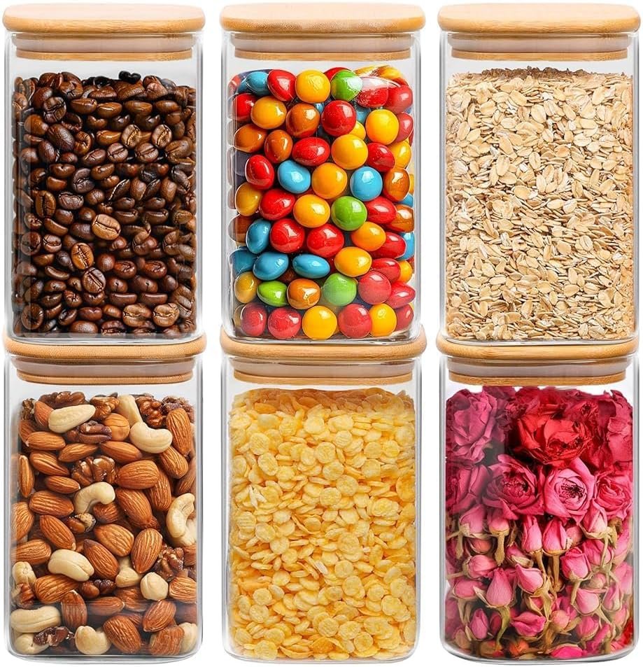 ComSaf Glass Storage Containers with Lids 1.2 Qt, Set of 6 Food Storage Jar