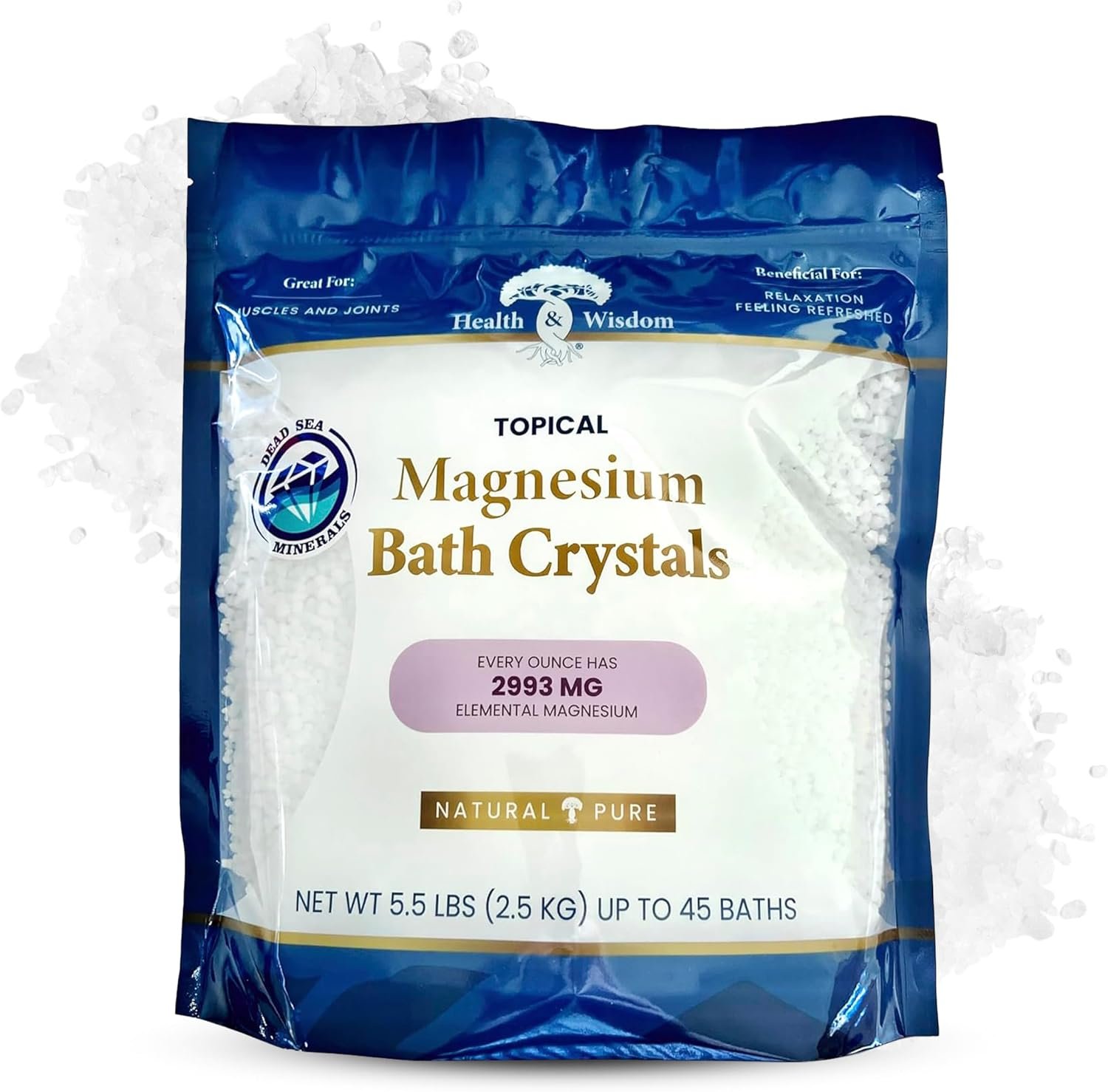 Health & Wisdom Magnesium Bath Crystals – 5.5 lb Bag – Up to 45 Uses