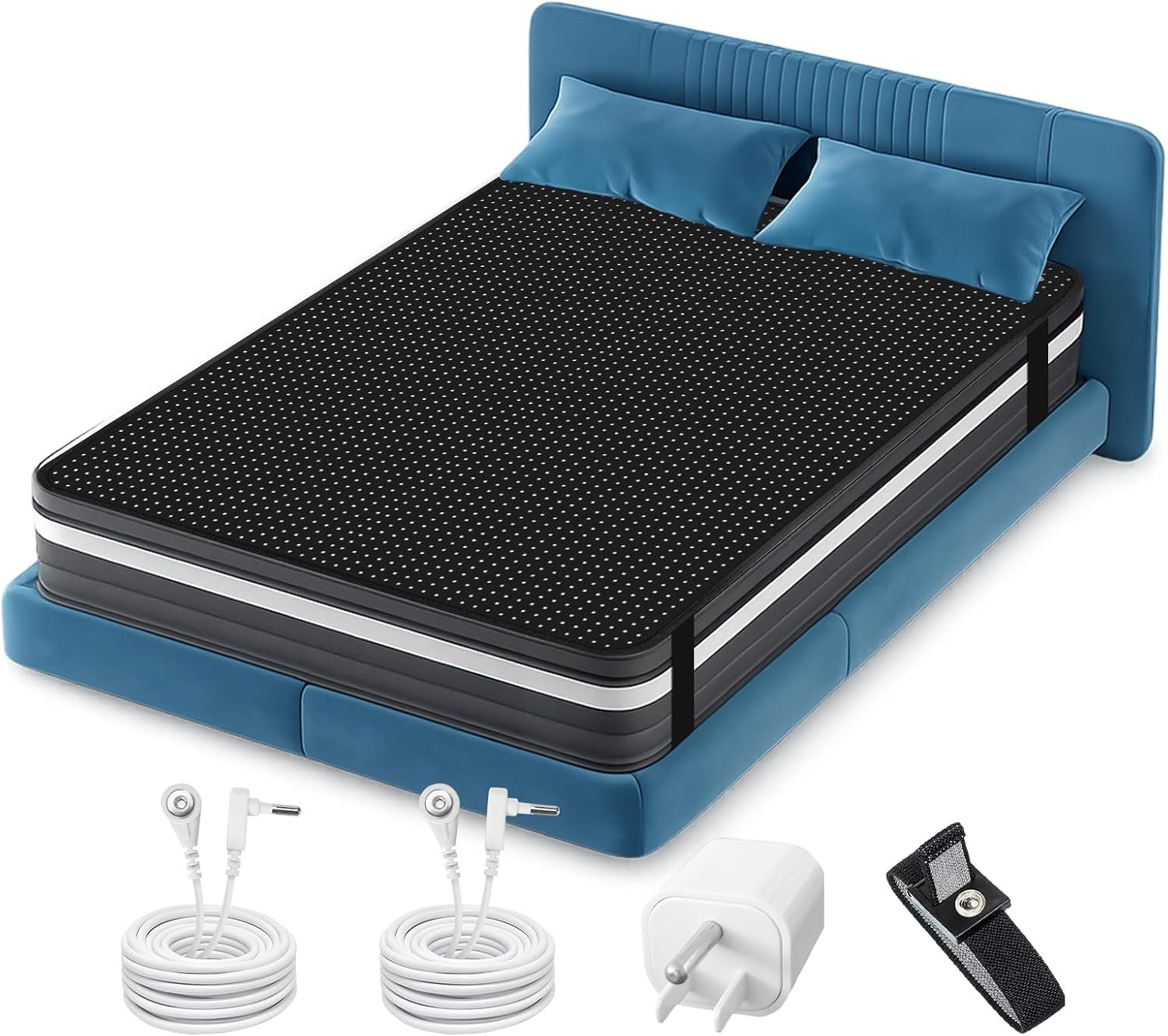 Grounding Mat for Bed Conductive Carbon Fiber PU Leather Earth Connected Bed Mat with Grounding Plug Adapter,Cords,Bracelet (54×78 Inch)