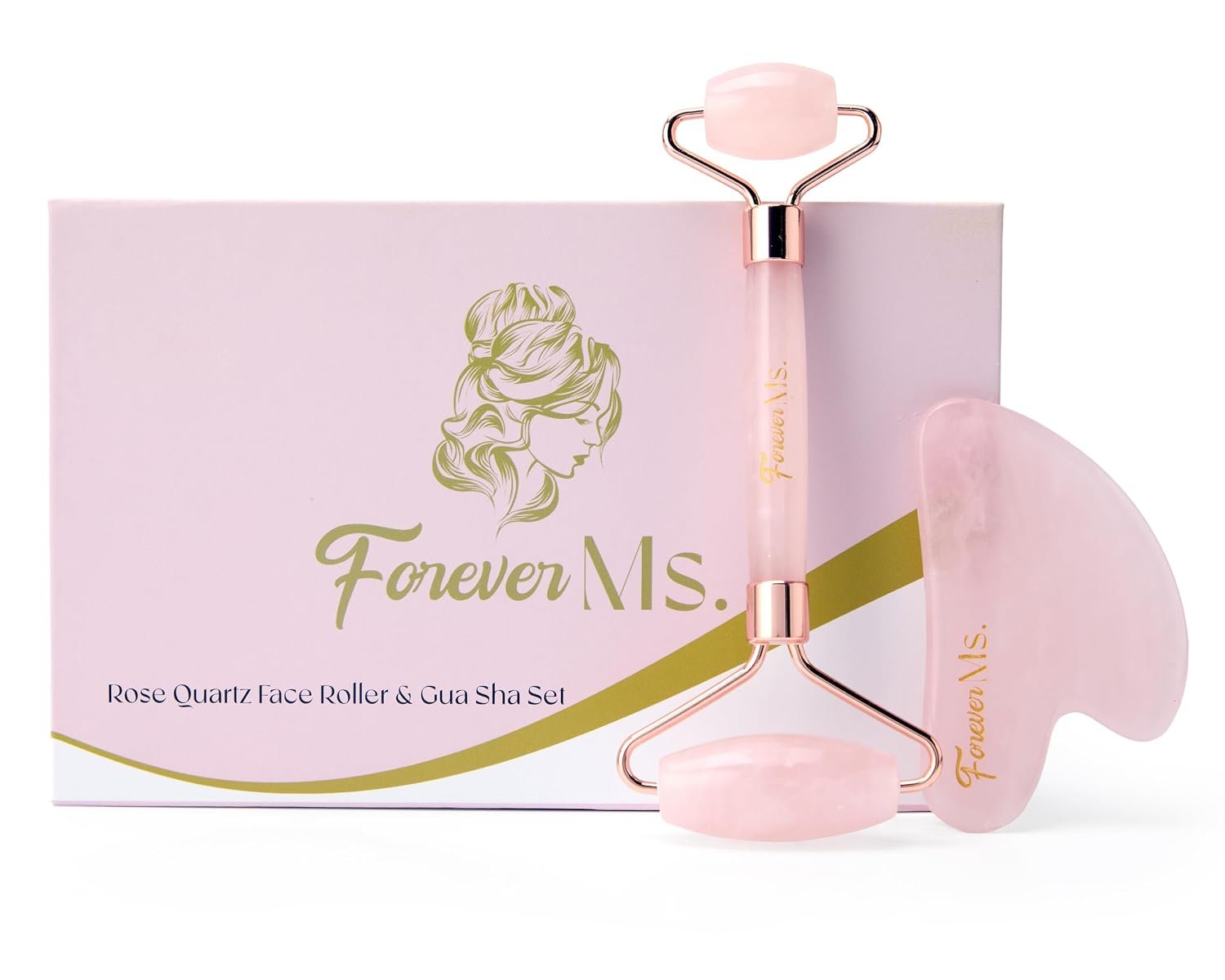 Rose Quartz Gua Sha and Face Sculpting Roller Kit – Lymphatic Drainage and Facial Massager for Skin Care – Beauty Tools for Women – Ice Depuffer and Shaper for Eye Area, Neck and Puffy Face