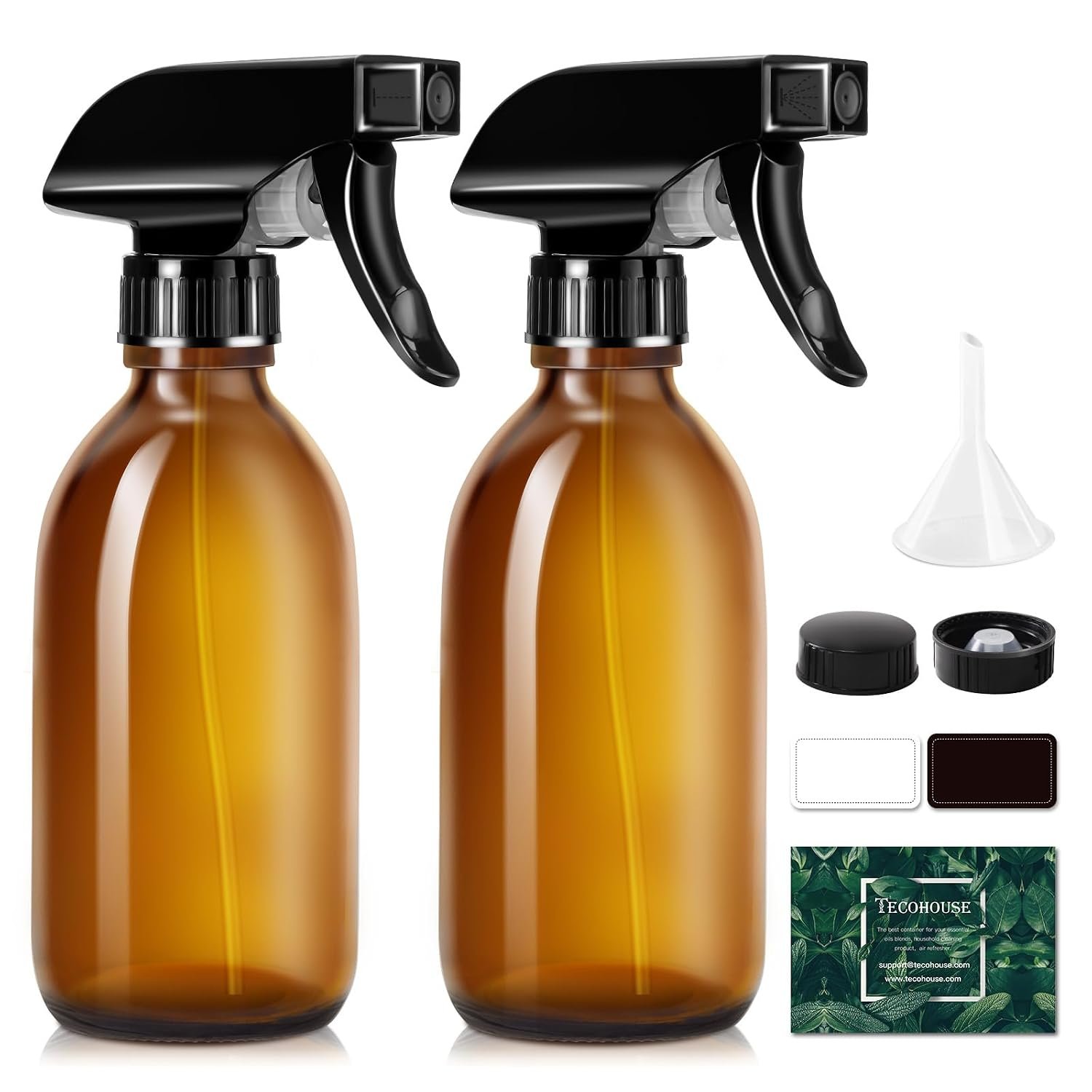 Tecohouse Glass Spray Bottles 8oz, 2 Pack Amber Glass Spray Bottles