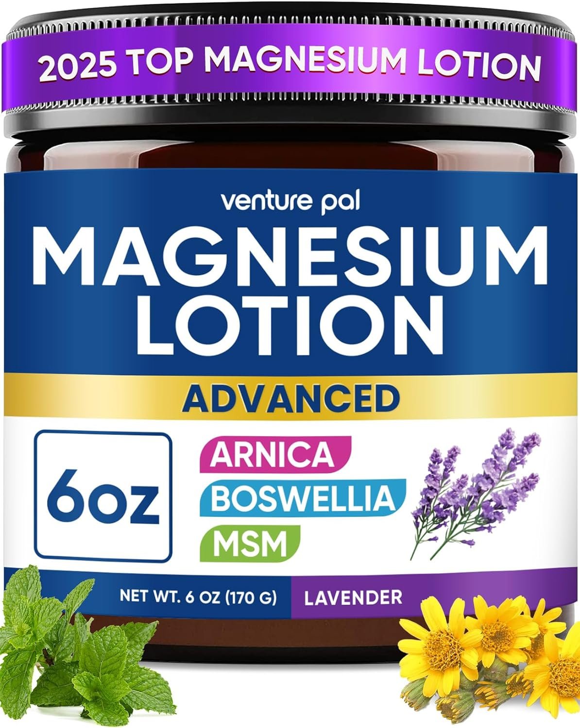 Magnesium Lotion with Arnica, MSM & Boswellia – Safe for Kids – 6 fl oz
