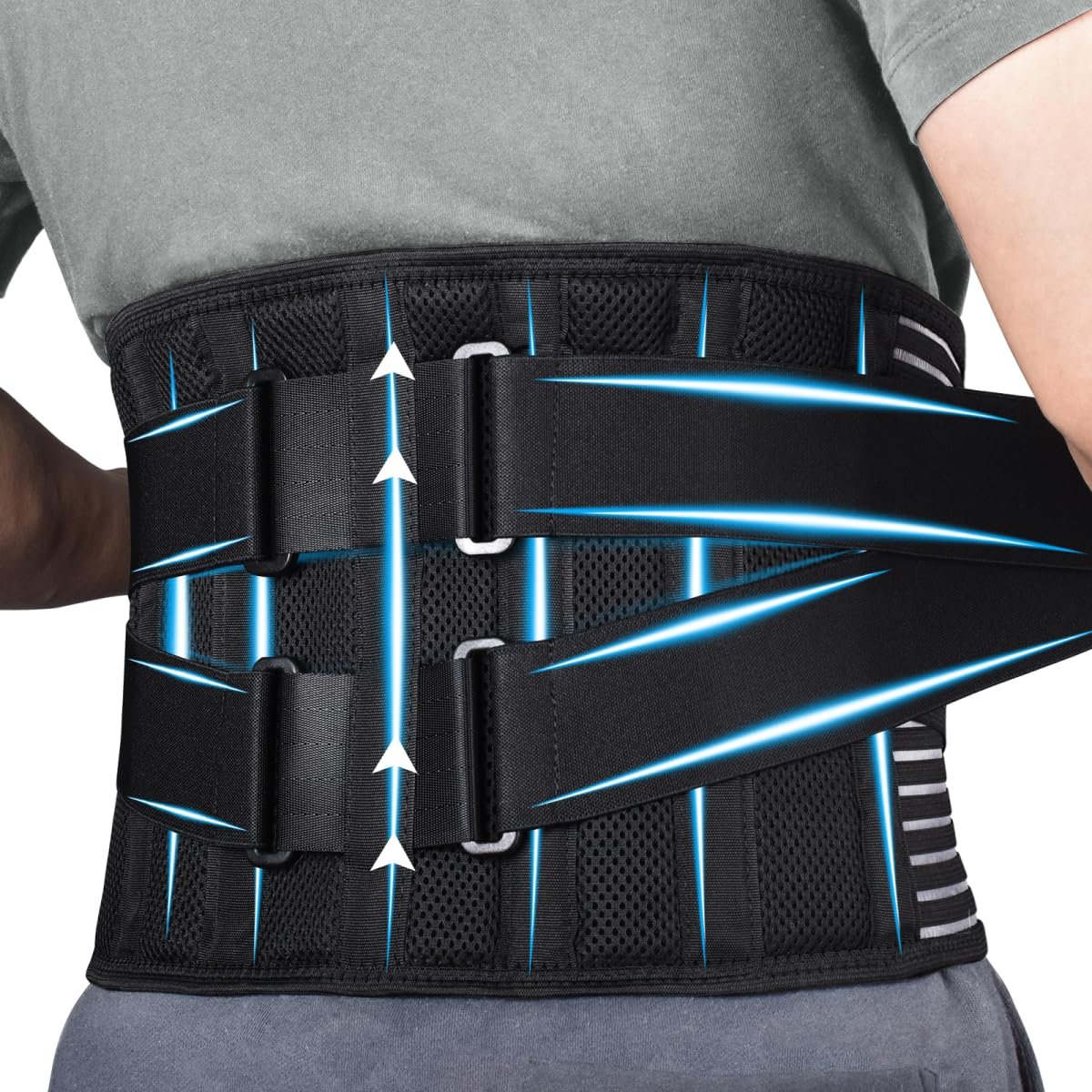 Back Braces for Men and Women, Back Support Belt for Lower Back Pain Relief with 6 Stays, Breathable Lumbar Support Belt with Dual Adjustable Straps for Sciatica,Herniated Disc(S)