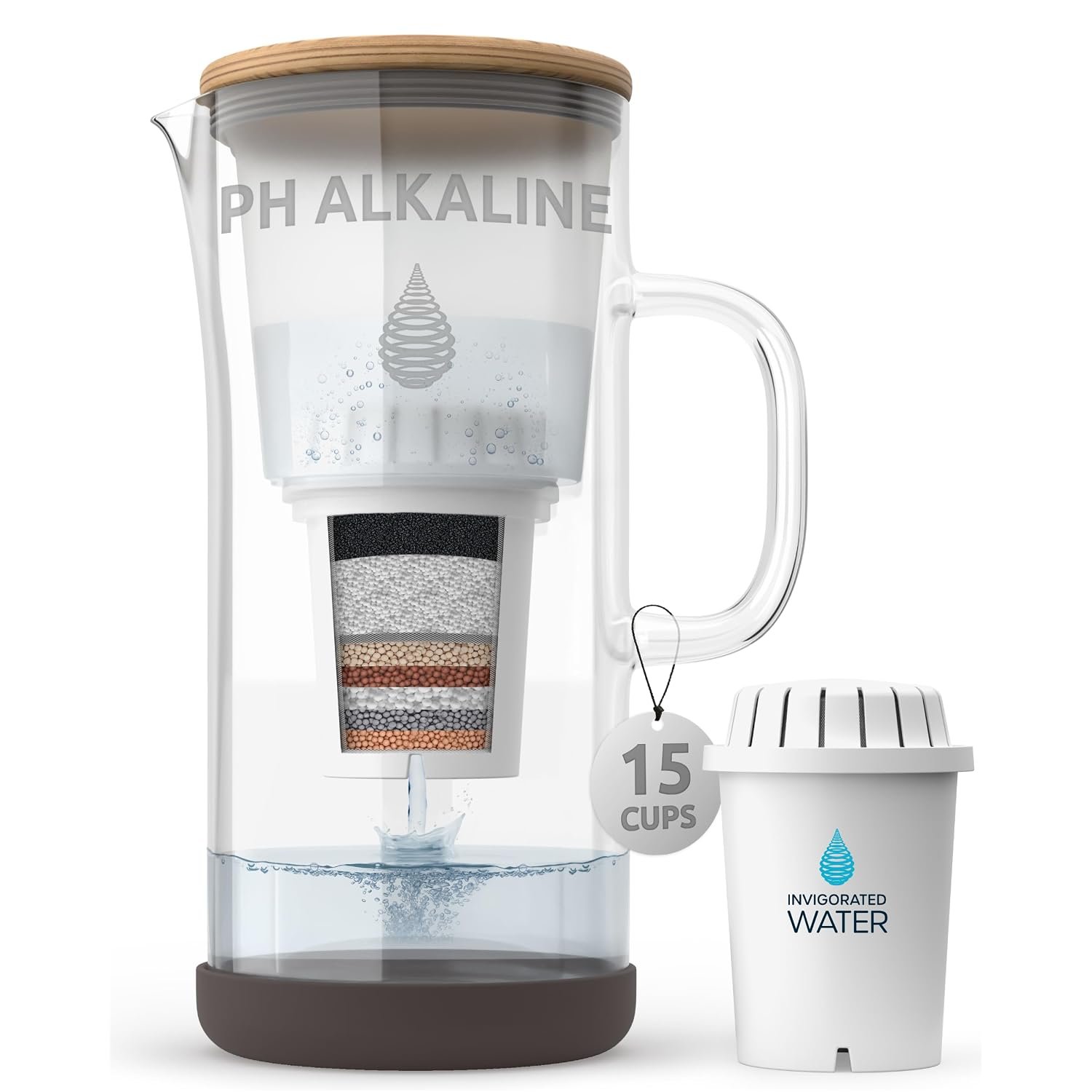 Invigorated Water pH Restore Glass Water Filter Pitcher, 15-Cups