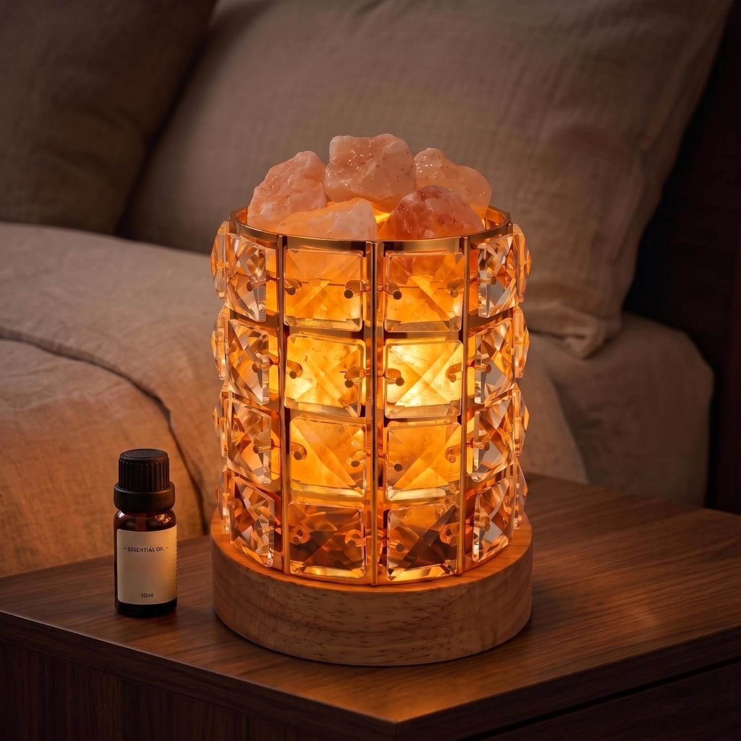 Himalayan Salt Lamp 5in Plug-in Natural Pink Salt Rock Night Light Dimmer Switch 2 Bulbs Included Bedroom Desk Decor (Crystal Column)