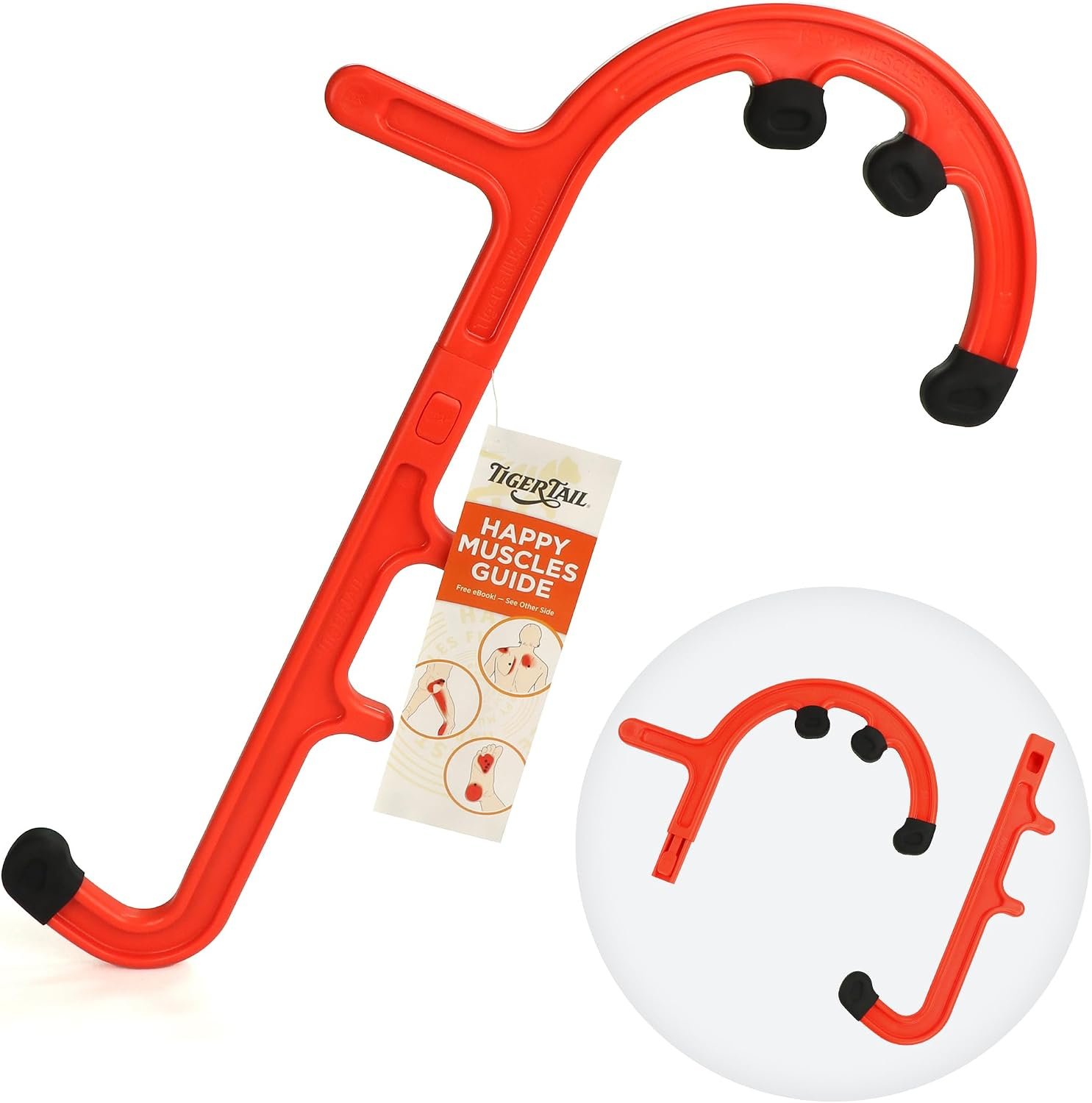 Tiger Tail Tiger Cane Back & Neck Massager – Trigger Point Deep Tissue Acupressure Therapy Cane Massage Hook with 7 Gription Knobs, 2-Piece Massage Tool for Muscle Knot & Shoulder Massage, Orange