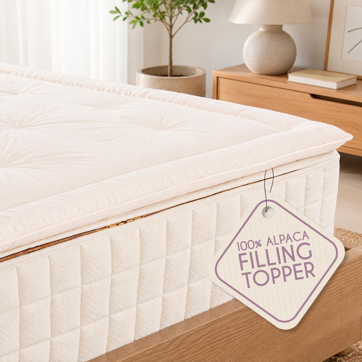 Queen Alpaca Wool Mattress Topper 1200g/m2 – Premium Cotton Cover, Breathable and Temperature Regulating