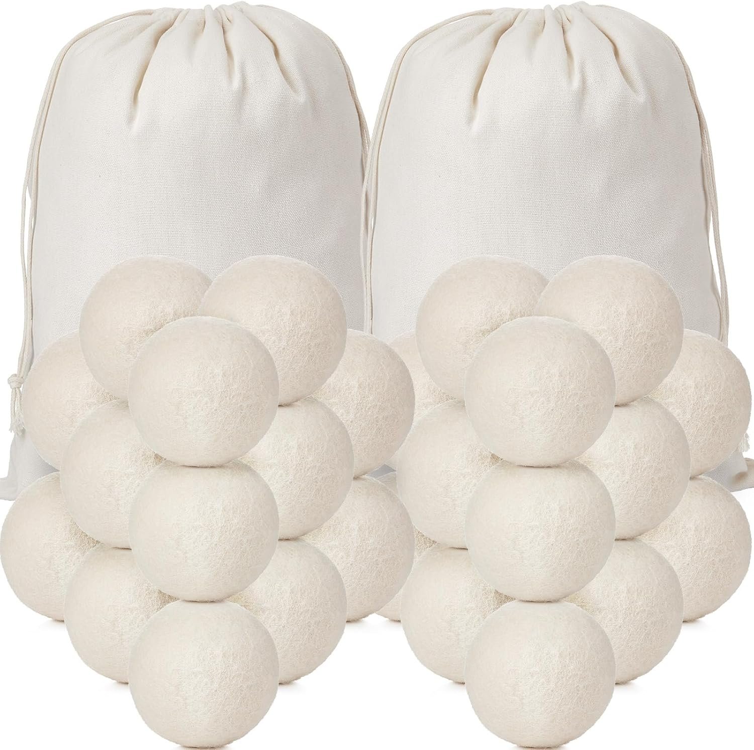 Roowest 60 Pcs Wool Dryer Balls Set with Muslin Bags for Laundry