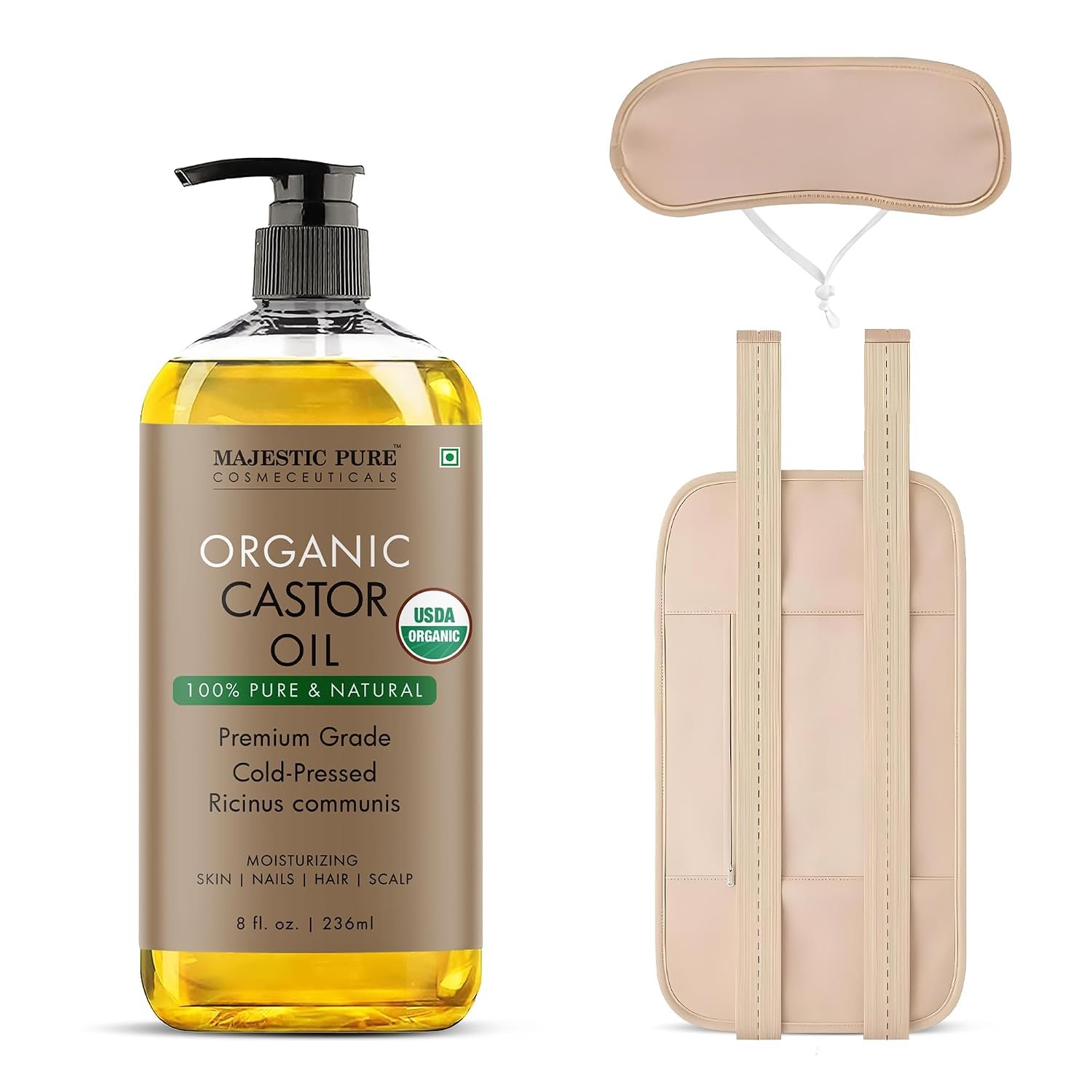 Majestic Pure USDA Organic Castor Oil – 8 Fl Oz with Wraps