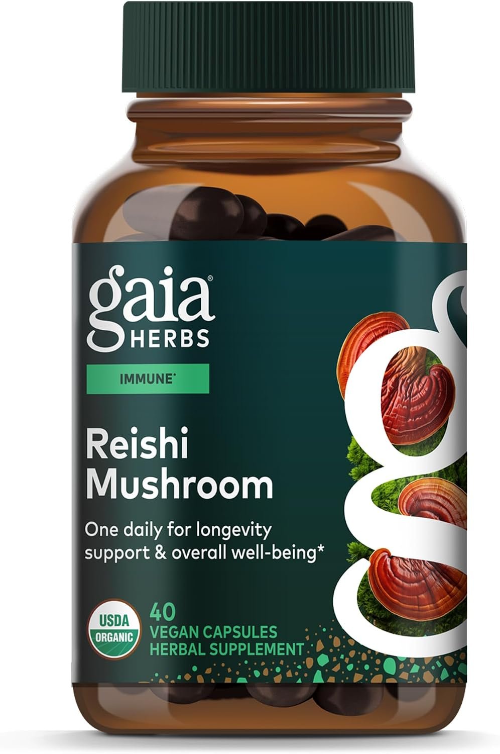 Gaia Herbs Reishi Mushroom, 40 Vegan Capsules, 40 Servings
