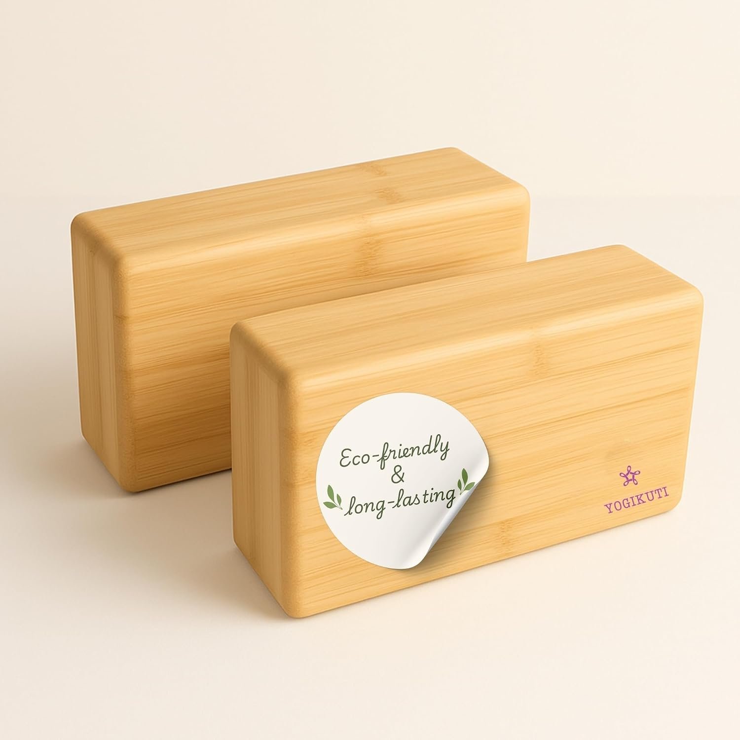 Bamboo Yoga Block Set of 2 | Premium Natural Bamboo Wooden Yoga Blocks for Iyengar Yoga, Pilates & Stretching | Lightweight, Durable, Non-Toxic Yoga Props for Balance, Stability & Flexibility
