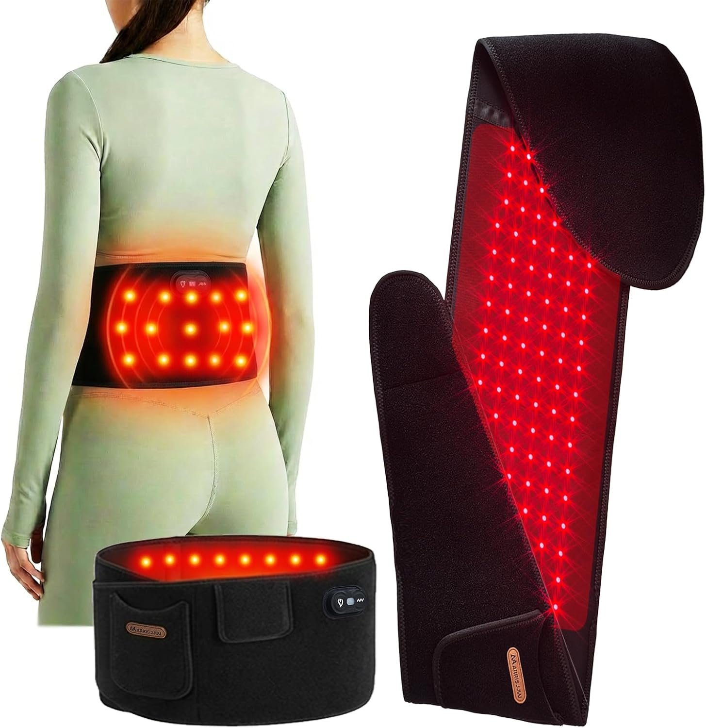 Red Light Therapy Belt for Body & Back — 3-in-1 Infrared Light Therapy Wrap with Heat & Vibration Massage, 660nm 850nm 940nm, Rechargeable 5000mAh, Wellness Gifts for Women Men (L-Black)