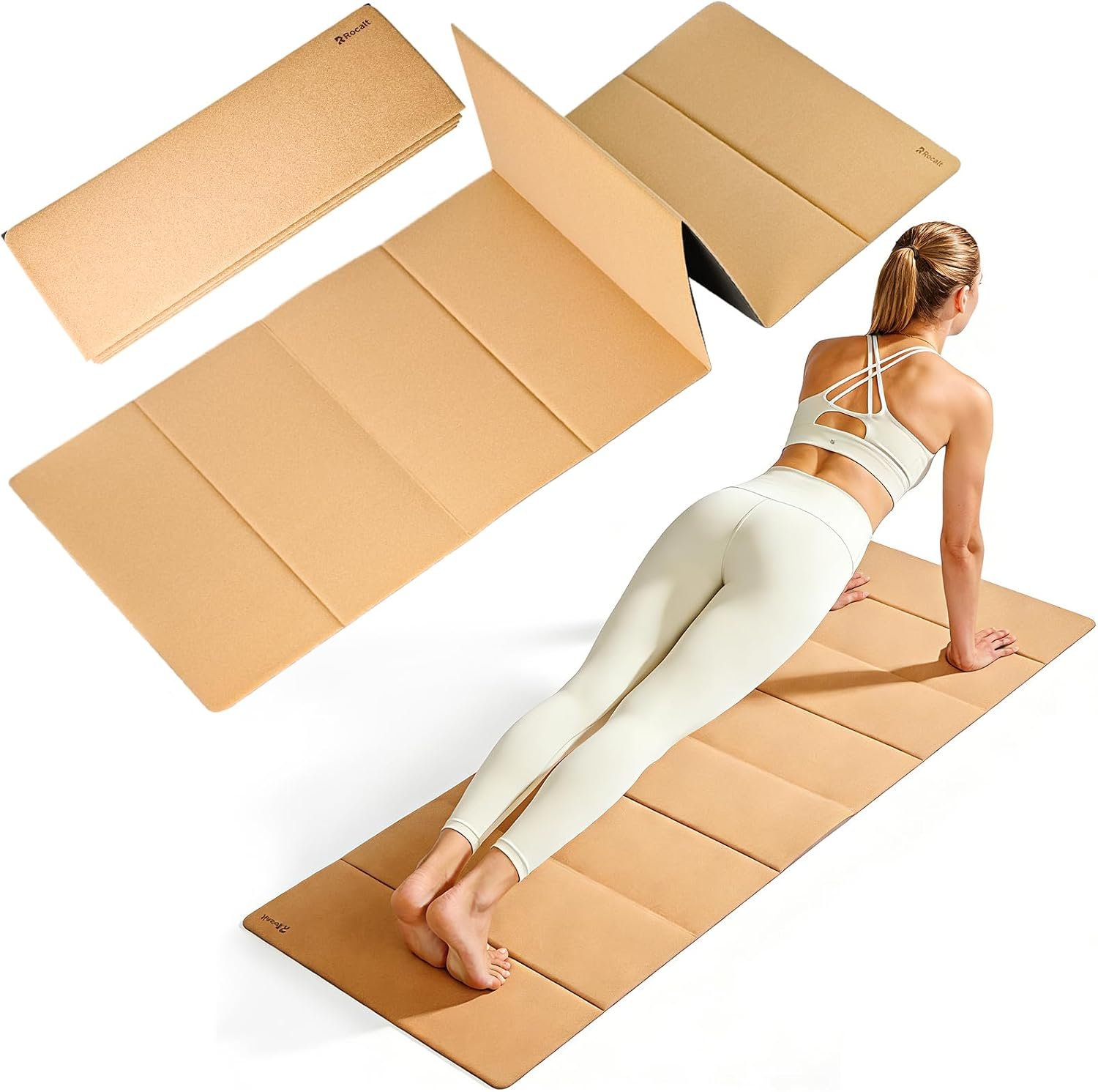 Rocalt Foldable Cork Yoga Mat, 5mm, Non-Slip, 69 x 24 in, for Travel