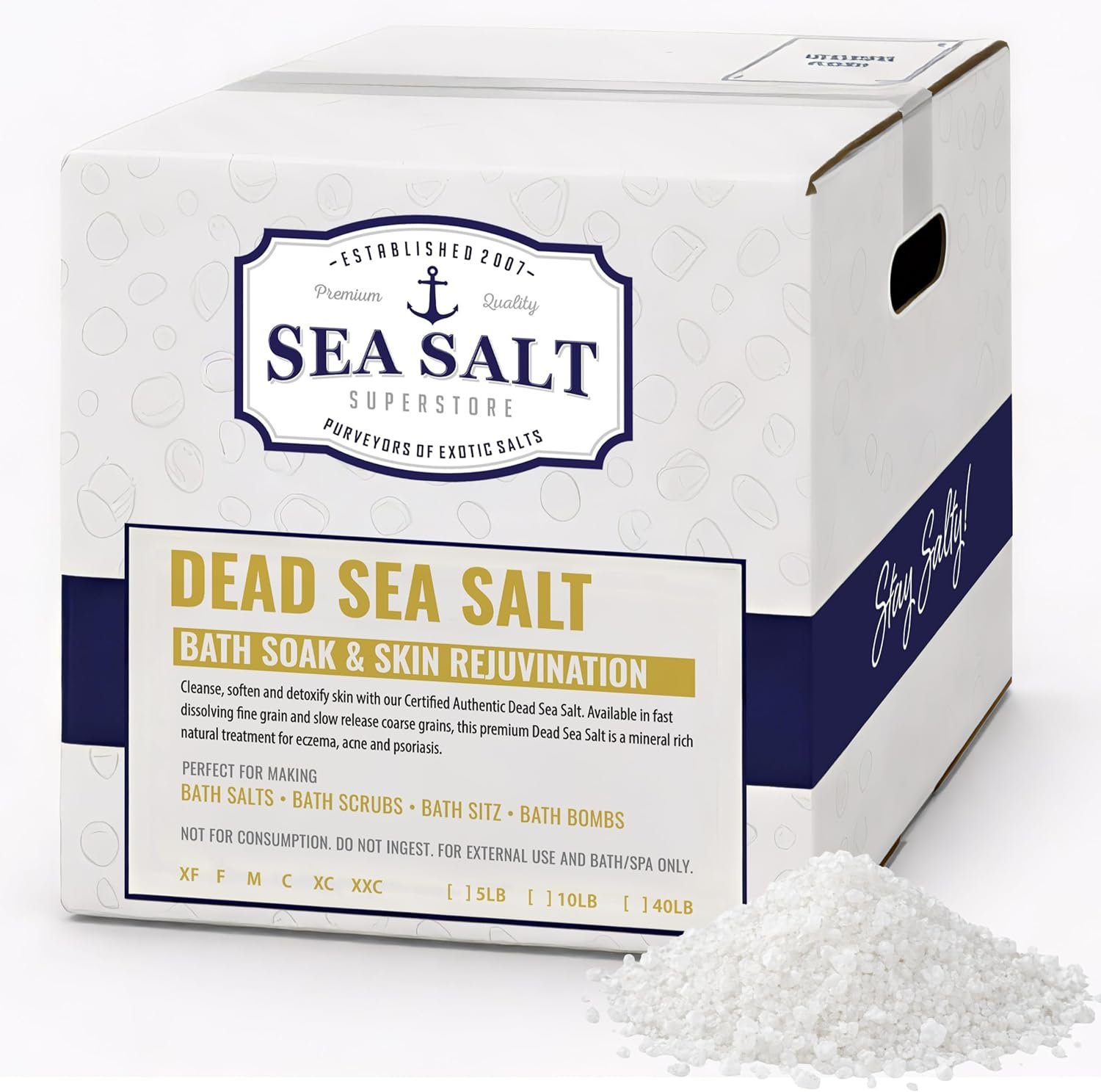 Sea Salt Superstore Dead Sea Bath Salt, Coarse Grain, Mineral Soak, 40 lb