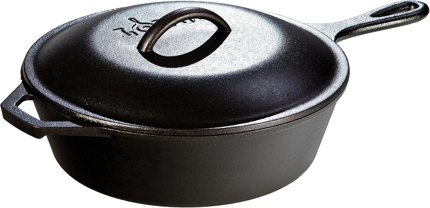 Lodge Pre-Seasoned Cast Iron Deep Skillet with Lid, 3 Quart