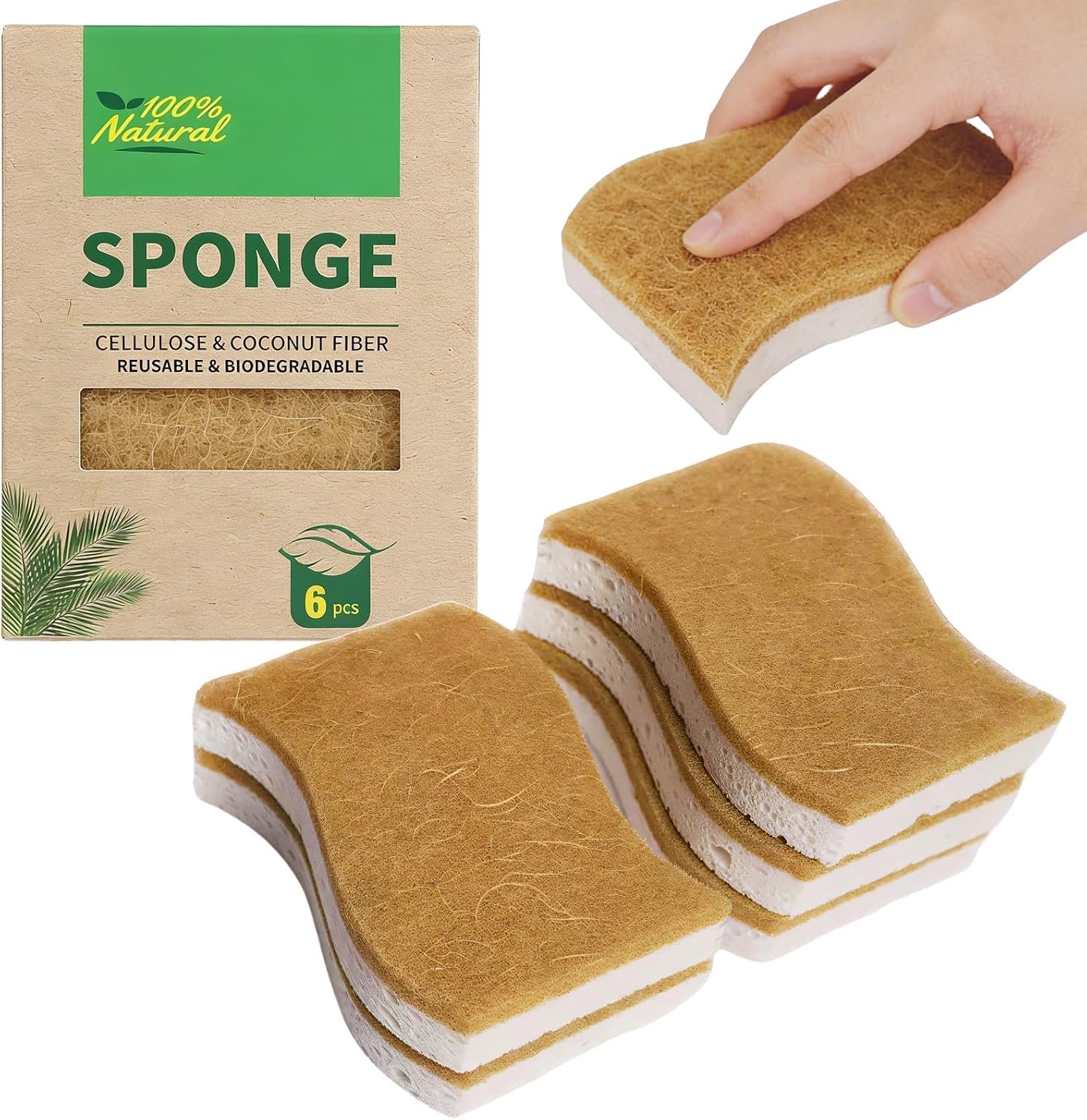 6PCS Natural Loofah Dish Sponges, Biodegradable Non-Toxic Loofah Dish Scrubbers for Washing Dishes