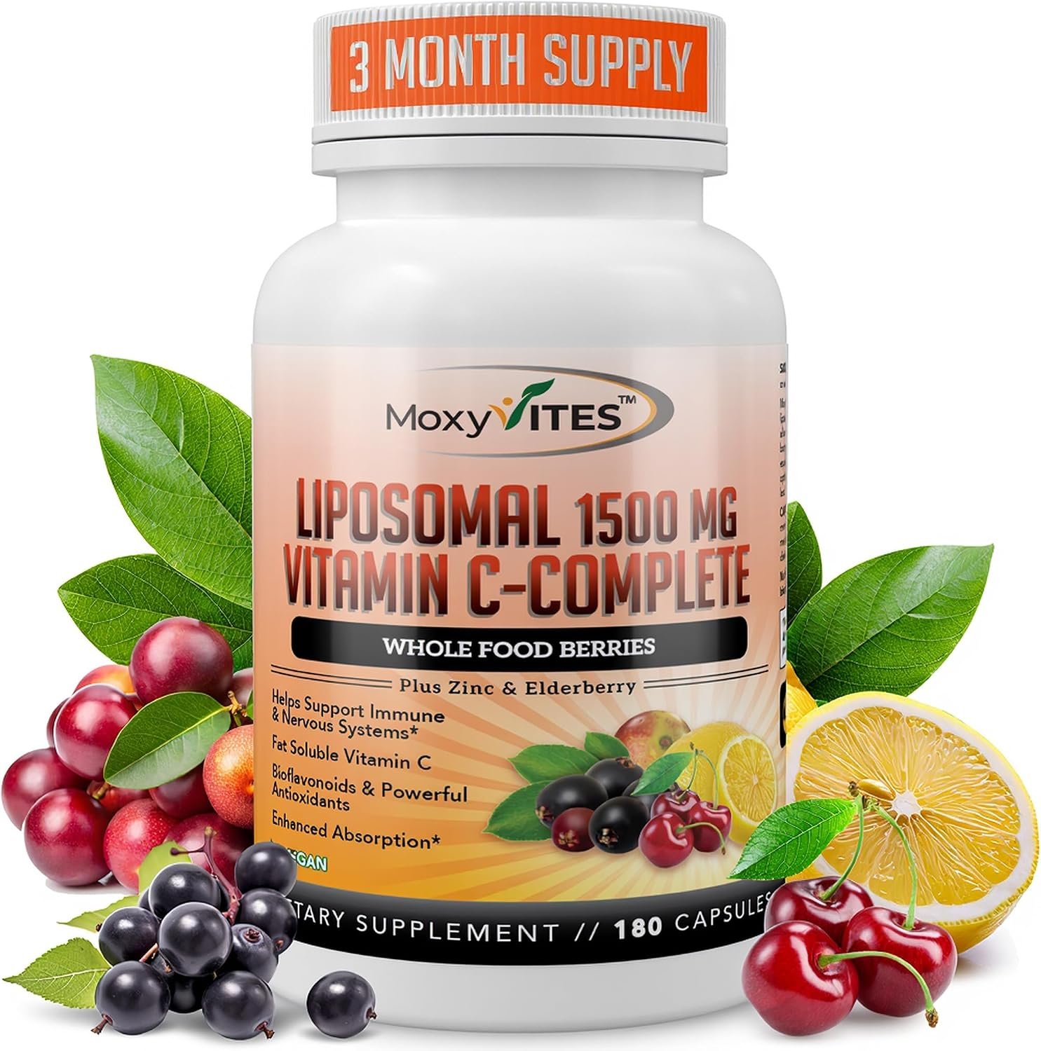 Liposomal Vitamin C with Zinc Capsules – Vit C Organic Elderberry, Amla, Camu Camu- Vitamina C High Absorption, Anti Aging, Immune Support,1500mg/Serving 3 Month Supply Gluten Free NON GMO Veggie Caps