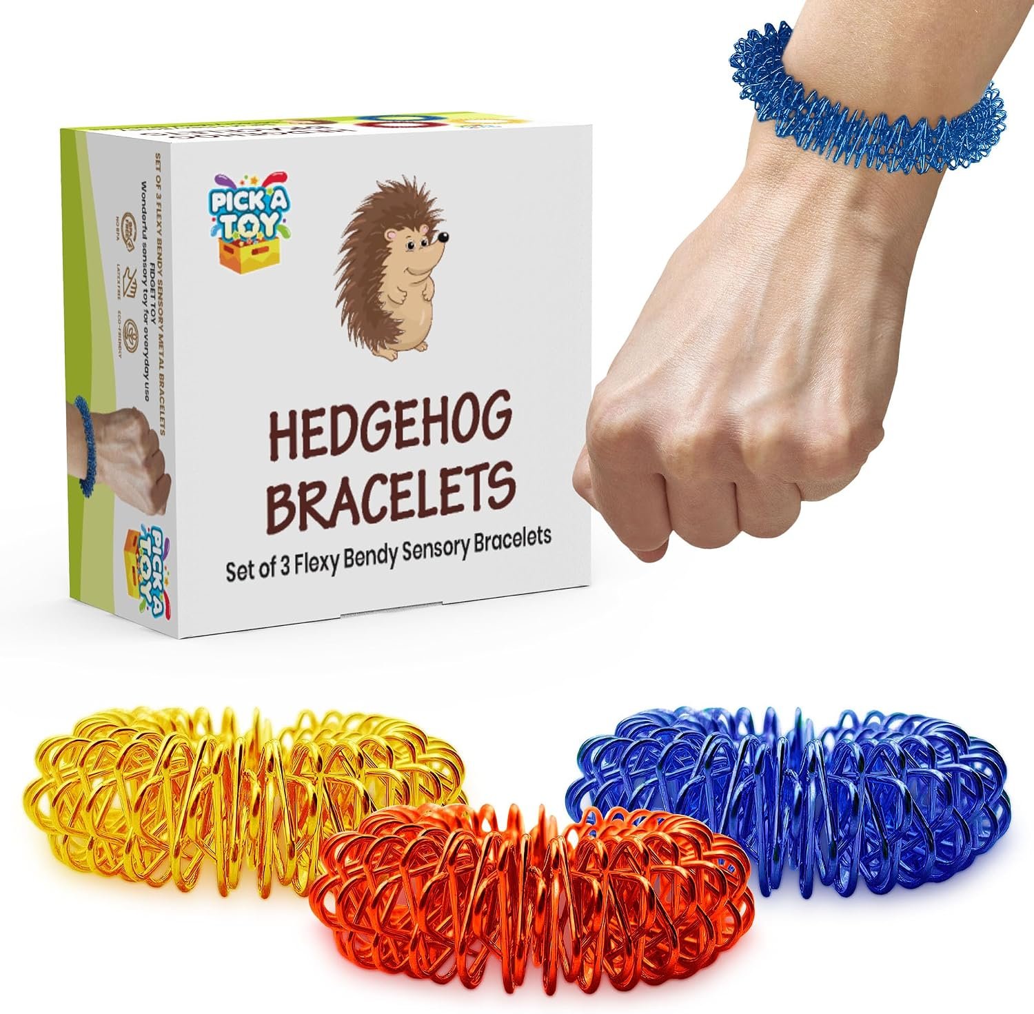 Fidget Sensory Toys Set, 3 Acupressure Fidgets Quiet Metal Bracelets