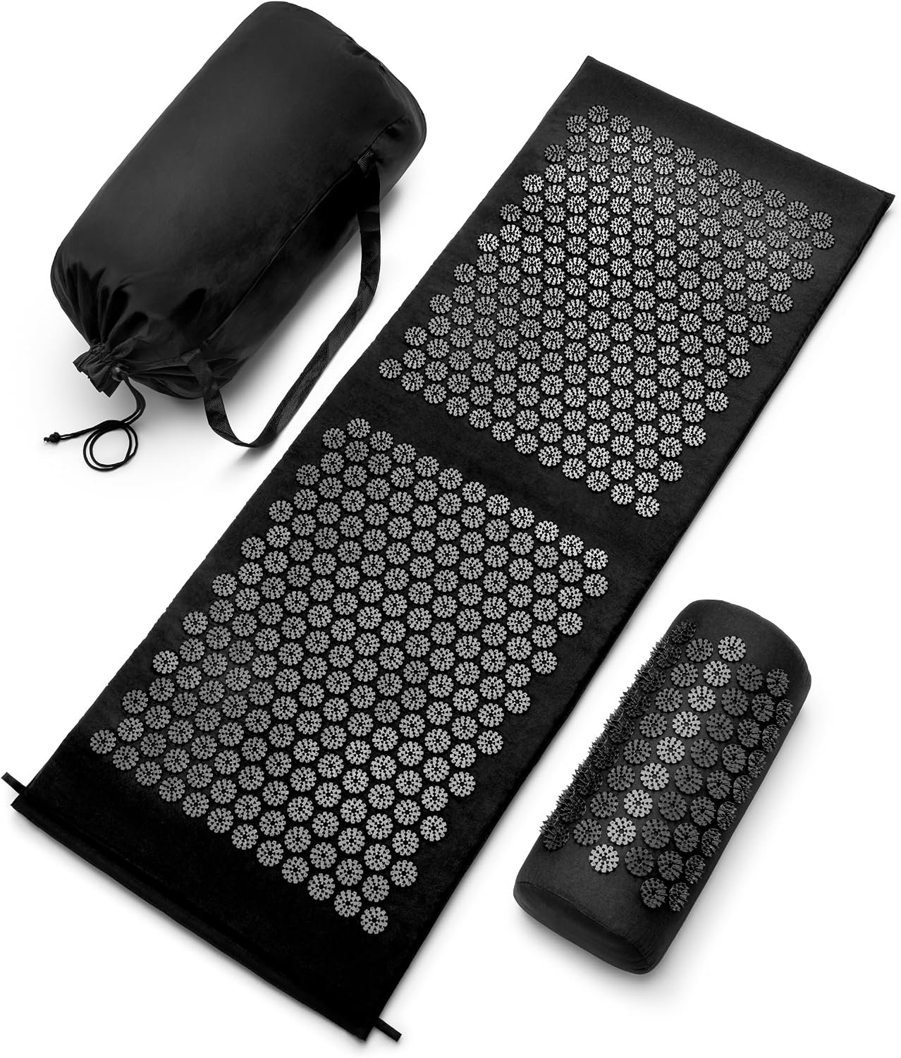 Sivan Acupressure Mat & Pillow Set for Back & Neck (XL, Black/Black)
