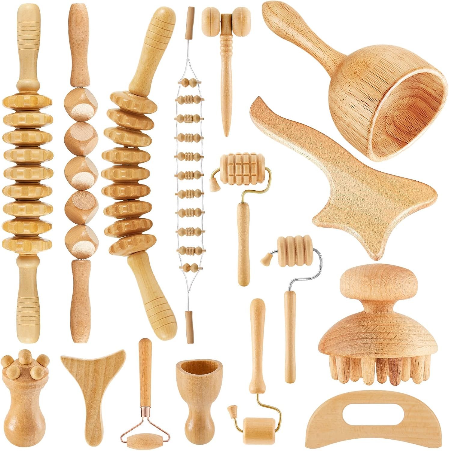 Boao 16-in-1 Wood Therapy Massage Tools Set, Lymphatic Drainage Massager
