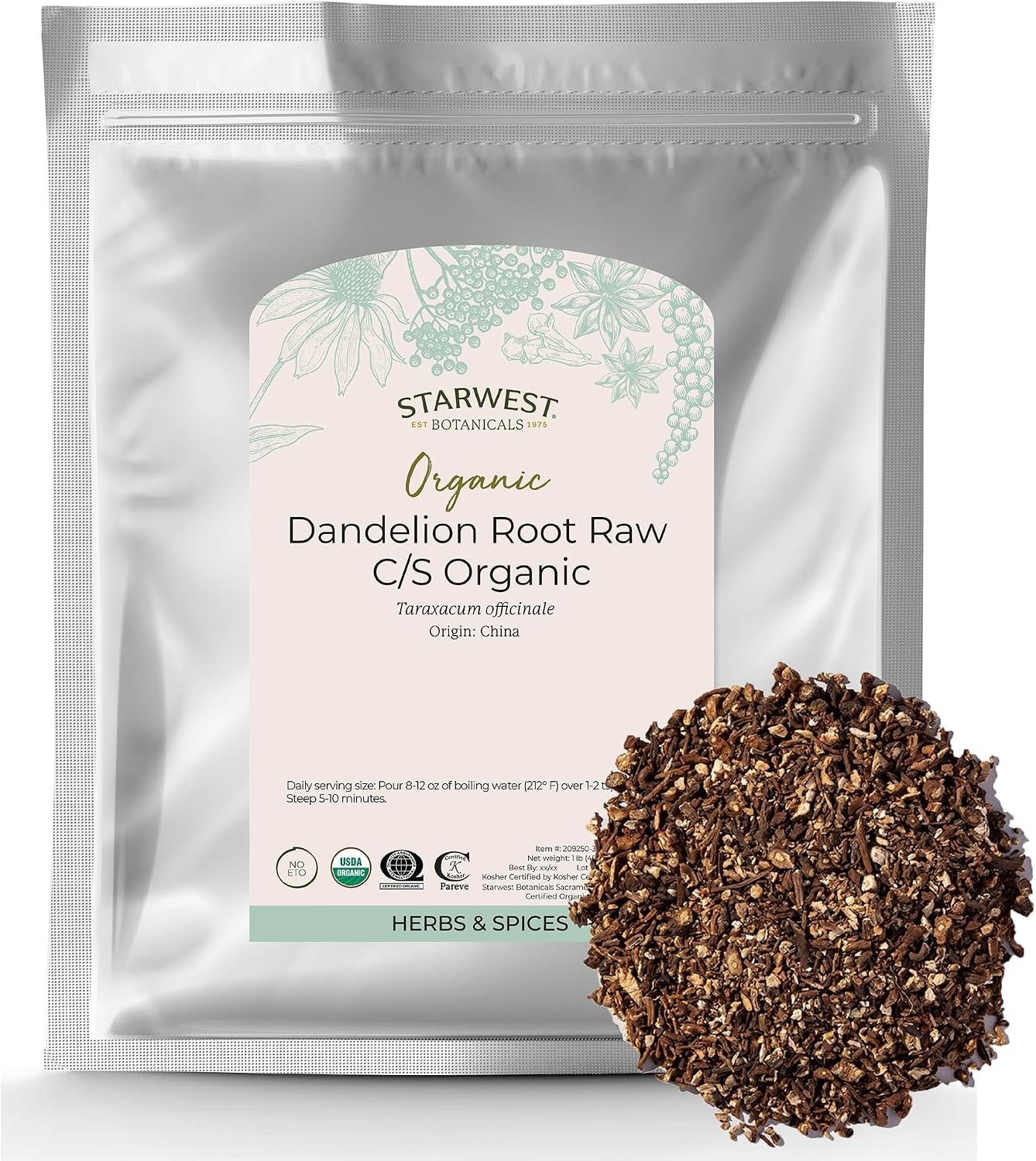 Starwest Botanicals Organic Raw Dandelion Root, Non-GMO – Bulk 1 lb Bag