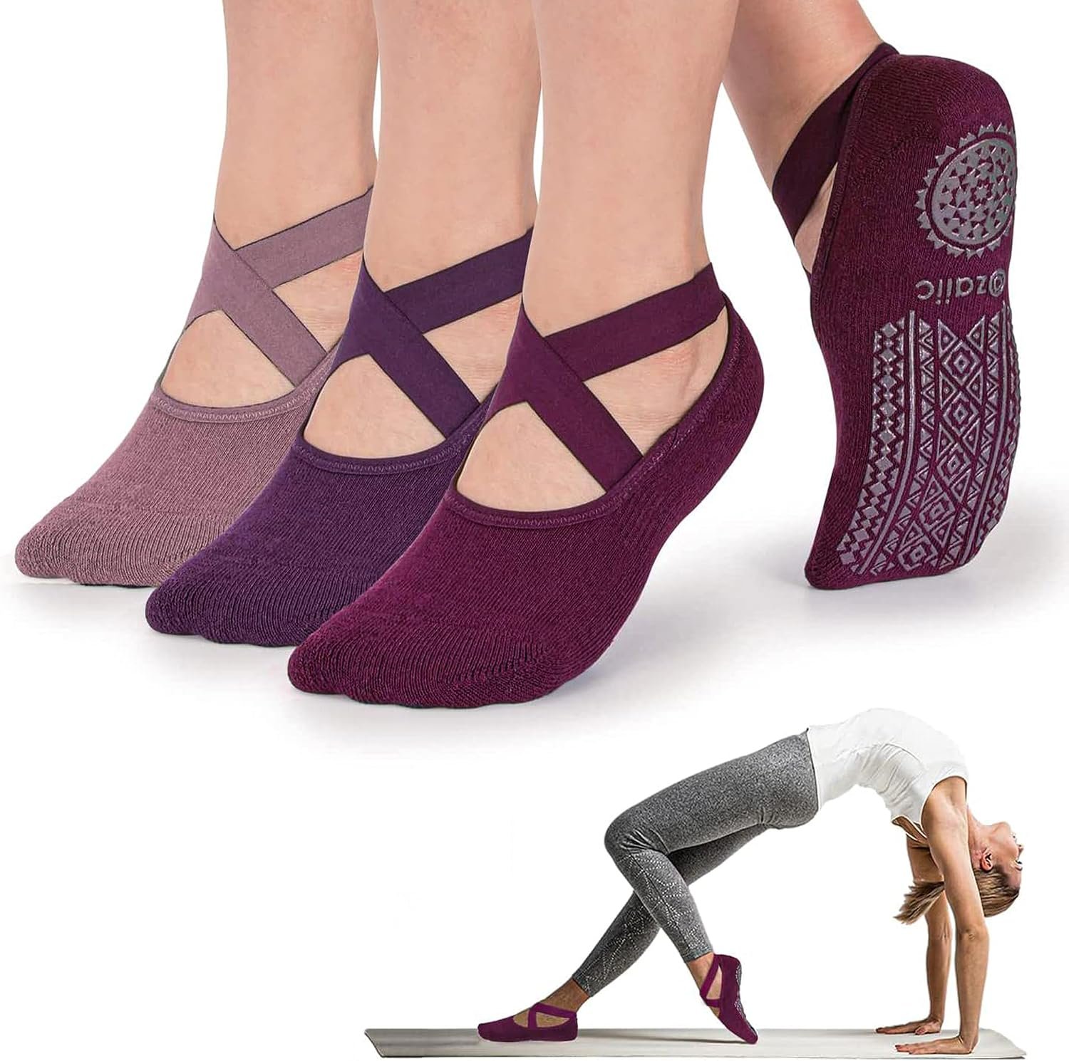 Ozaiic Pilates Socks for Women Non Slip Grip Yoga Barefoot Indoor Workout