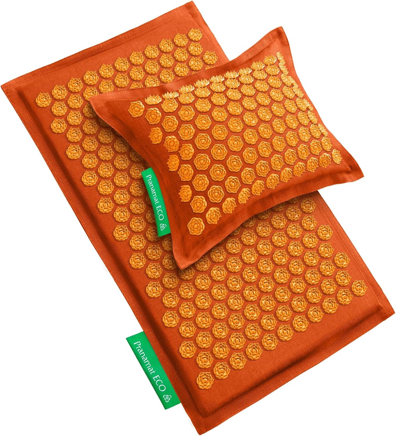 Pranamat Acupressure Large Mat and Pillow Set, Premium Acupressure Therapy for Pain Relief and Relaxation, Handcrafted in Europe with Sustainable and Natural Materials (Amber)