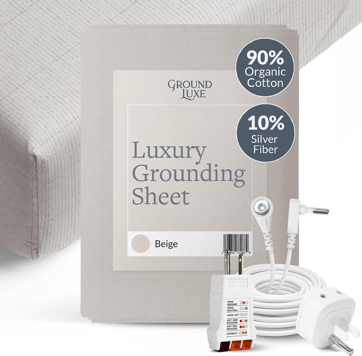 Luxury Fitted Grounding Sheet in Beige for King Size Bed (Organic) Conductive Earthing Sheet