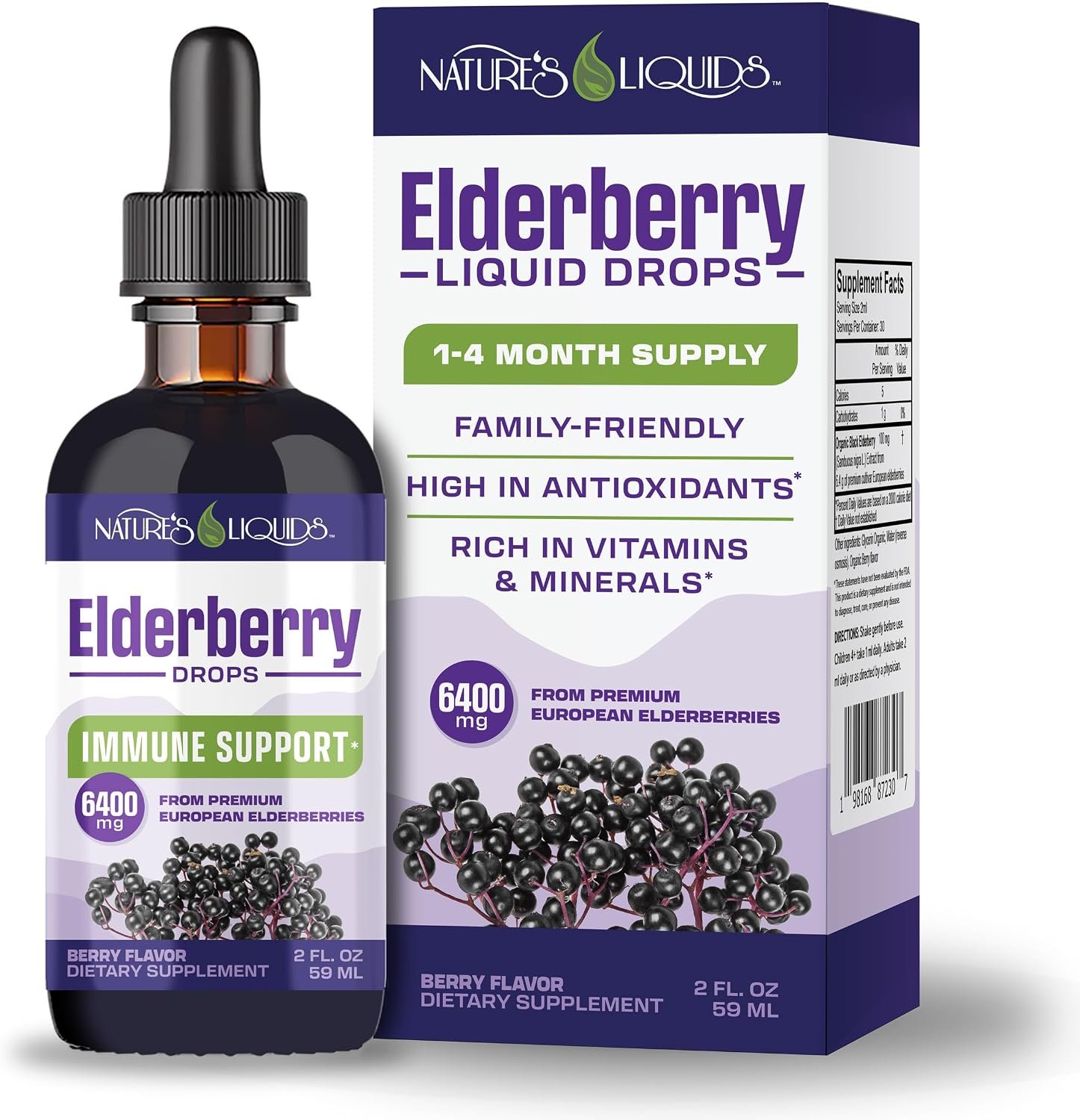 Nature’s Liquids Organic Elderberry Syrup Sugar Free | Immune Support for Kids and Adults | 1 Serving Equals 60 Elderberries (2 Fl Oz)