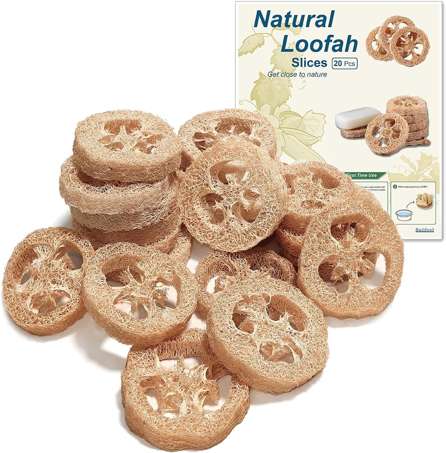 Natural Loofah Slices Cuts for Soap Making-20 Pack Organic Luffa Loofa Sponges for Soap Holder Handmade DIY Loofa Pet Toy Loofahs