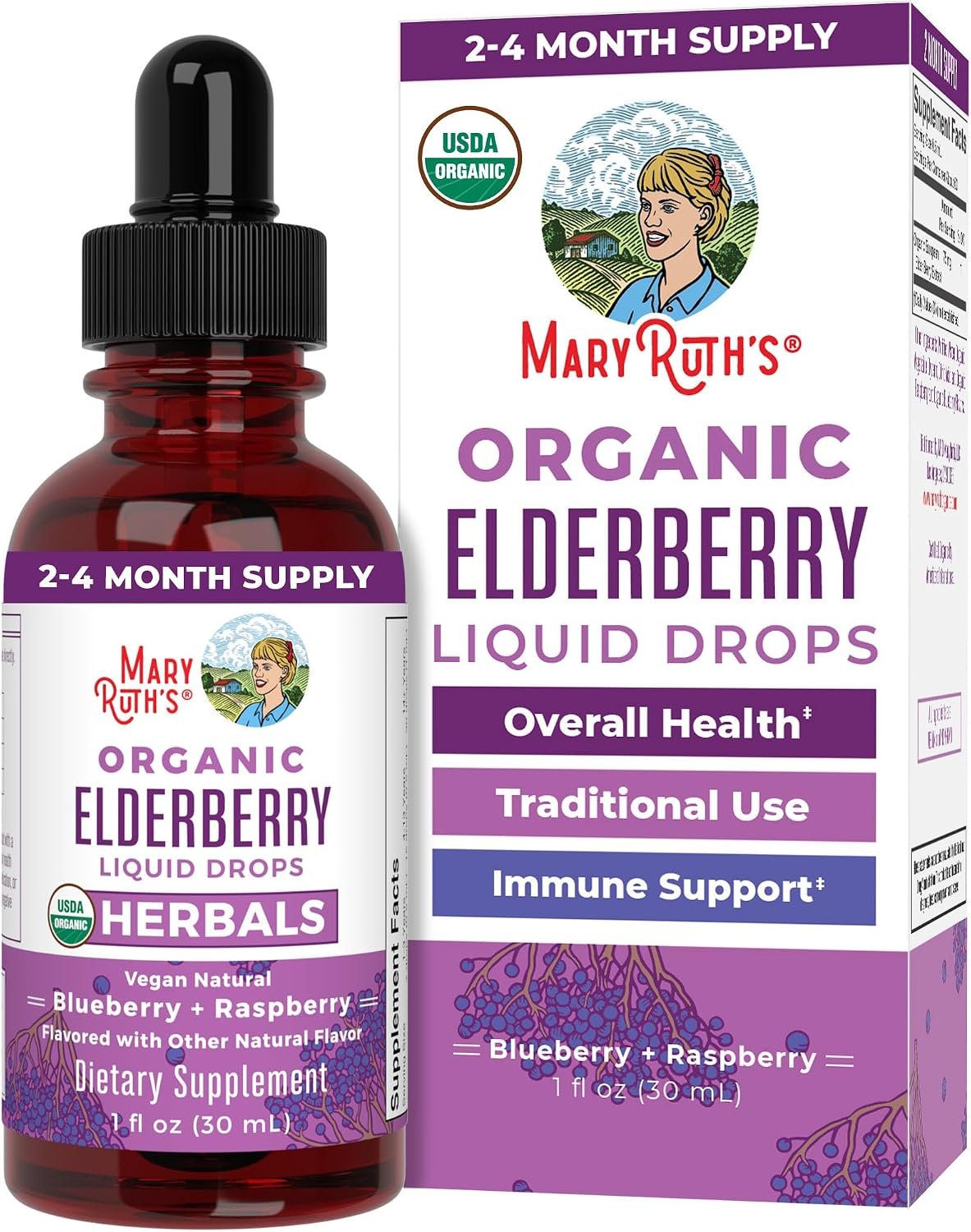 MARYRUTH’S Organic Elderberry Liquid Drops for Adults & Kids, Immunity, 1oz