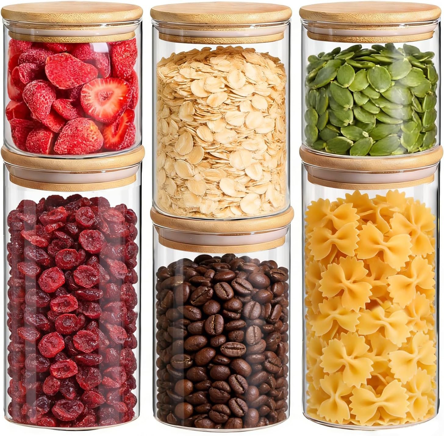 ComSaf Glass Storage Containers with Lids, Set of 6 Jars (0.6Qt/1Qt/1.5Qt)