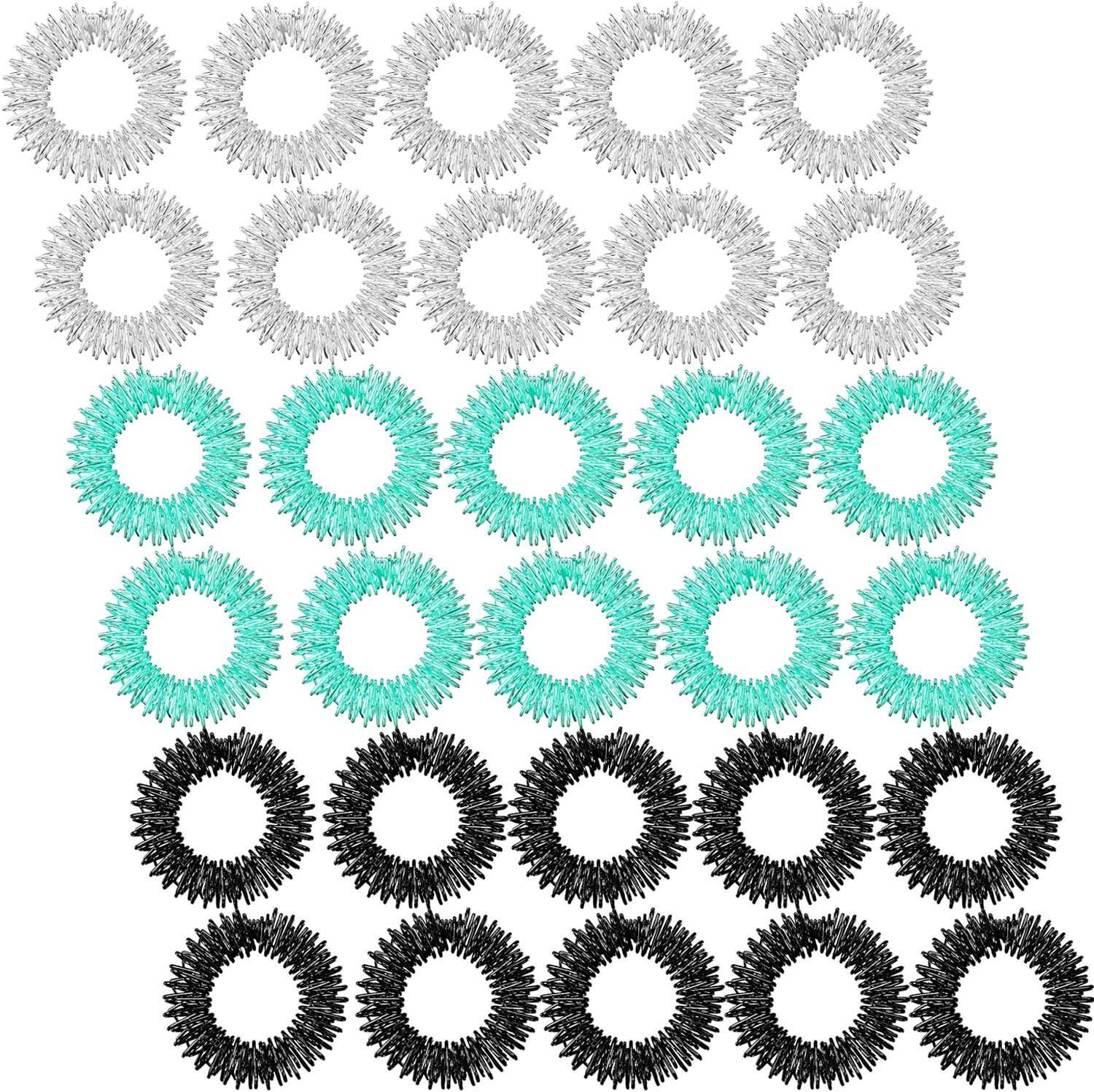 Blulu 30 Pcs Spiky Sensory Finger Rings Acupressure Finger Ring Massager