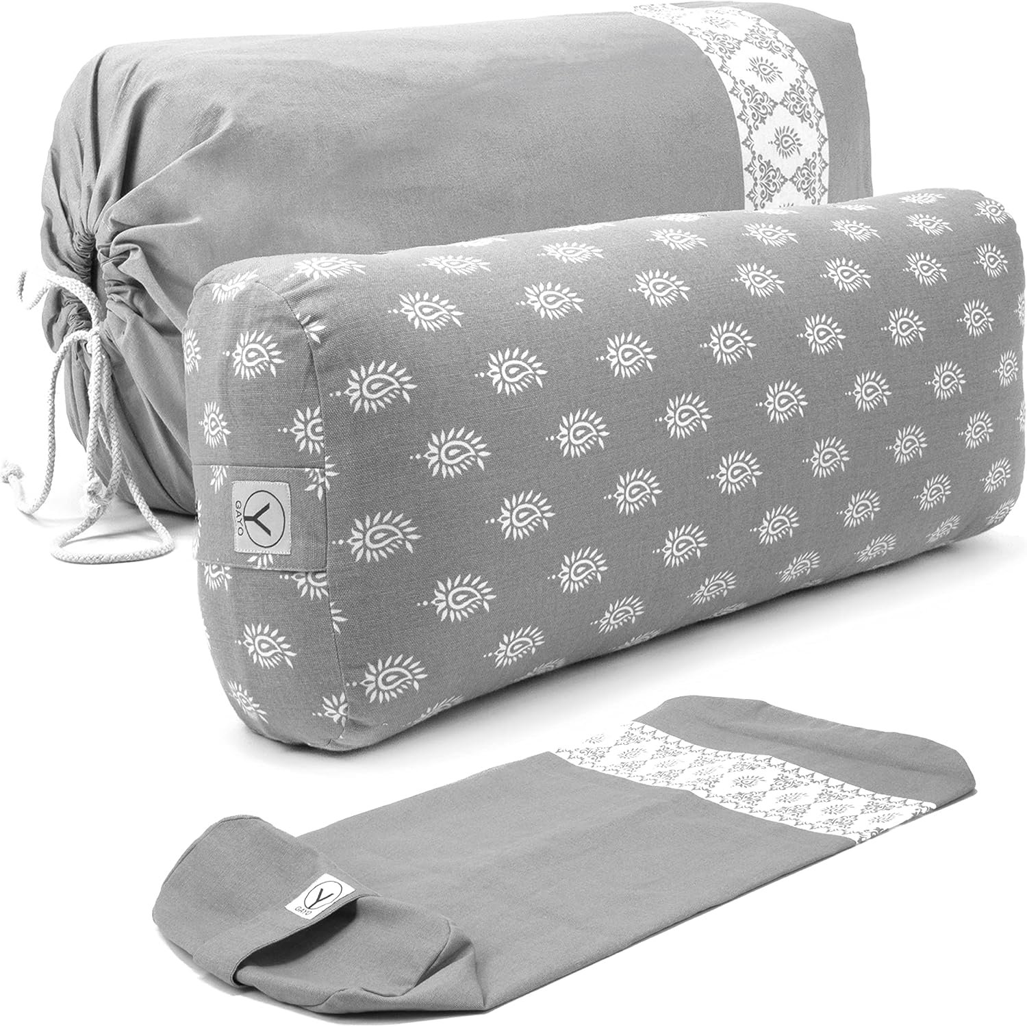 Y O GAYO Yoga Bolster – Made with 100% Cotton, Yoga Pillow Set Includes Extra Washable Cover and Carry Bag