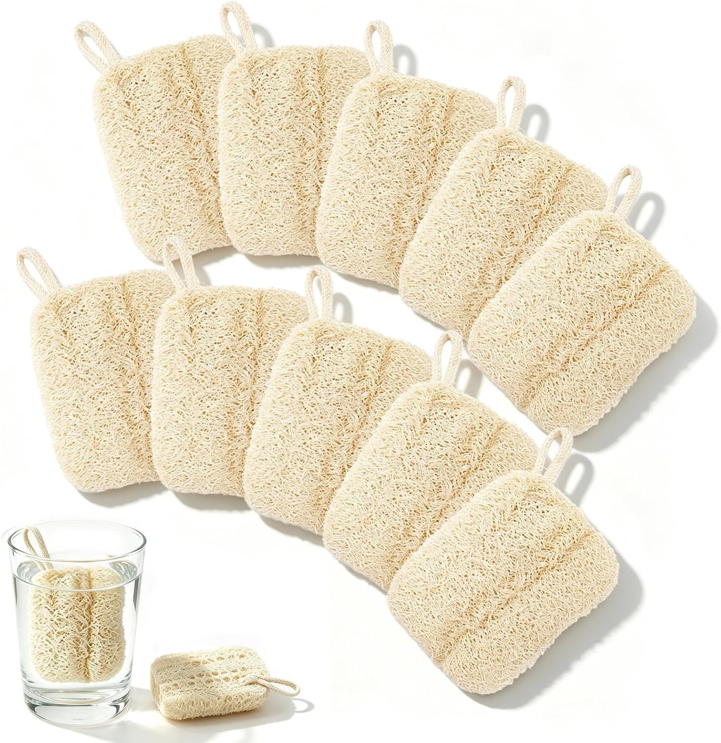 10PCS Natural Loofah Sponge Set Reusable Eco Friendly Loofah Kitchen Sponge