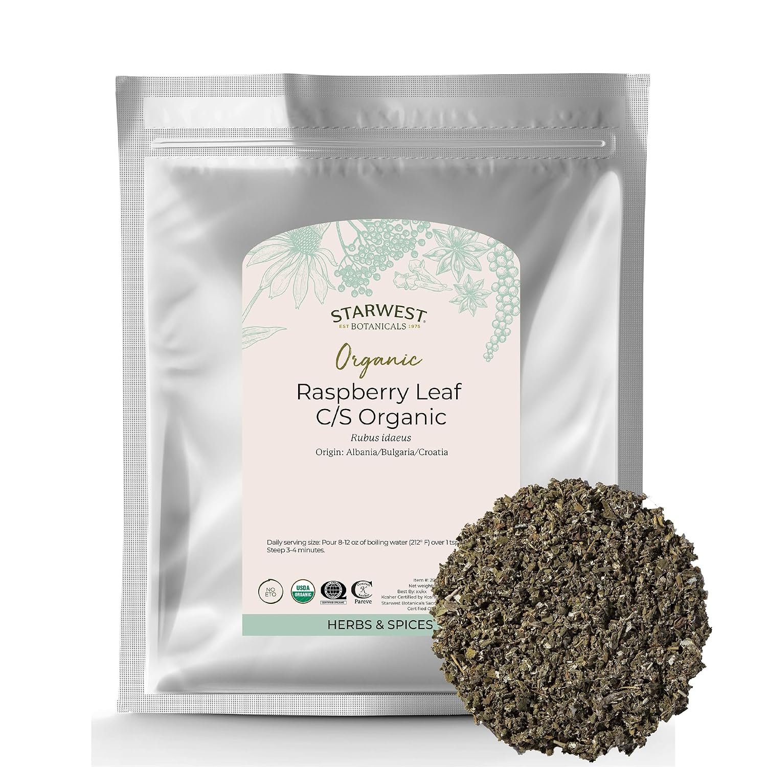 Starwest Botanicals Organic Raspberry Leaf, Cut & Sifted – Bulk 1 lb Bag