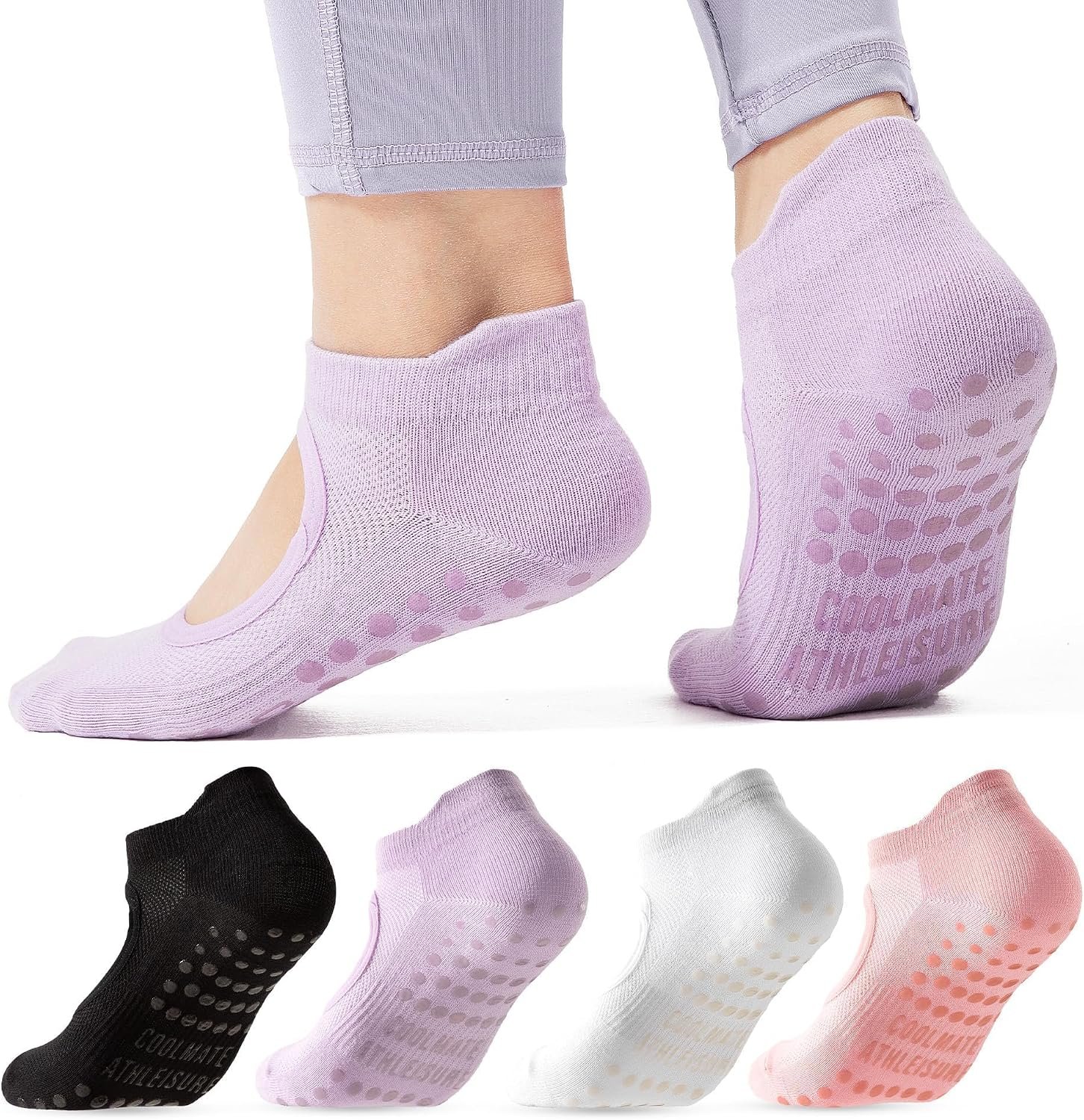 CoolMate Pilates Socks with Grips for Women, Non Slip Yoga Socks