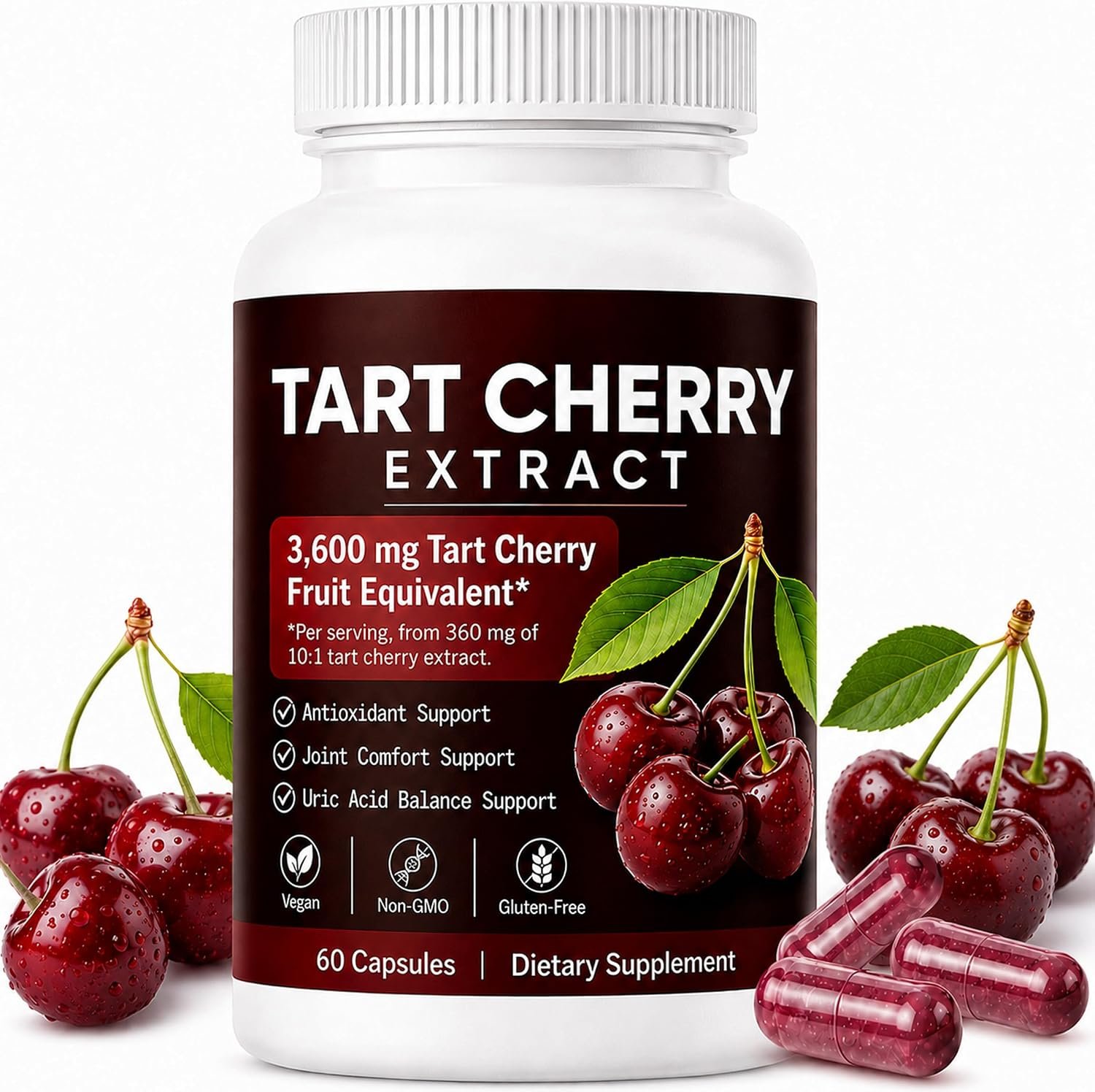 Tart Cherry Capsules | Tart Cherry Extract per Serving with Natural Antioxidants | Supports Daily Wellness & Mobility | Promotes Restful Sleep | Non-GMO | Gluten Free | 60 Counts (1)