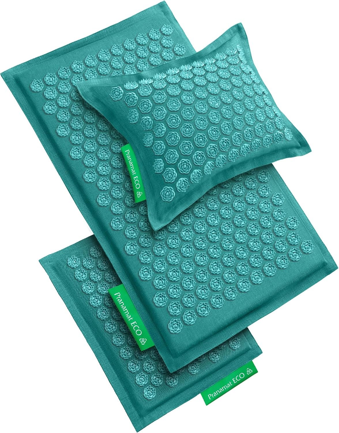 Pranamat Acupressure Large & Small Mat with Pillow Set, Premium Acupressure Therapy for Pain Relief and Relaxation, Handcrafted in Europe with Sustainable and Natural Materials (Azur)
