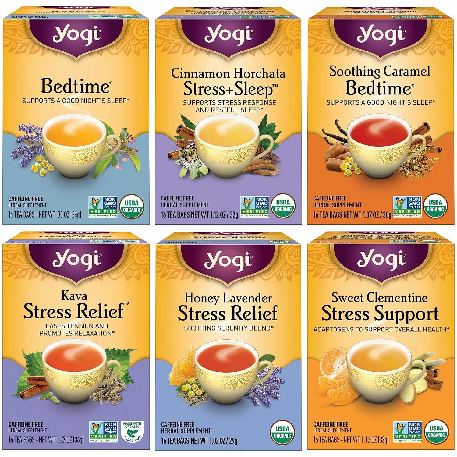Yogi Stress Relief & Herbal Variety Pack, 16 Tea Bags (6 Pack)